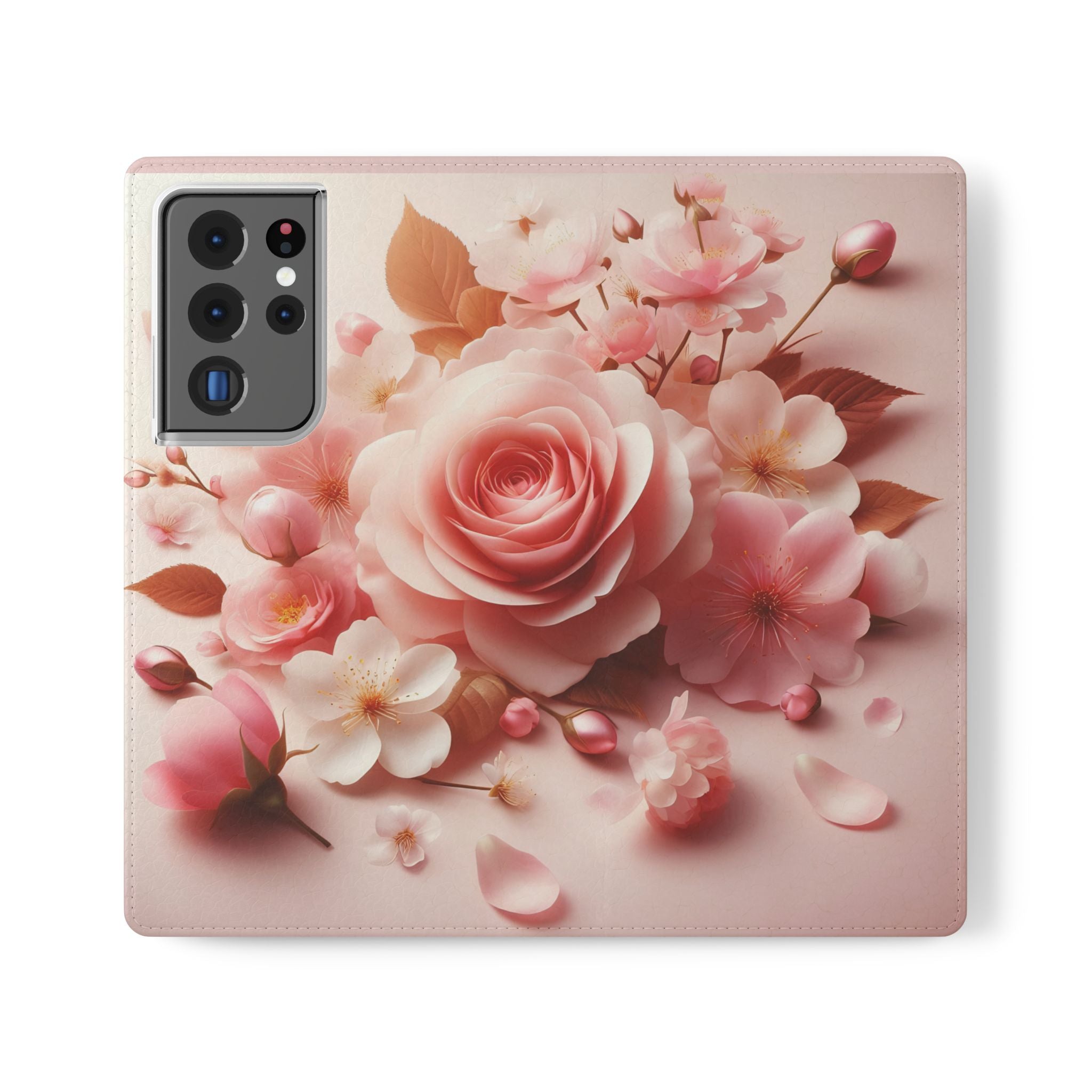 Floral Rose Flip Case — Pink Blossom Wallet Phone Cover