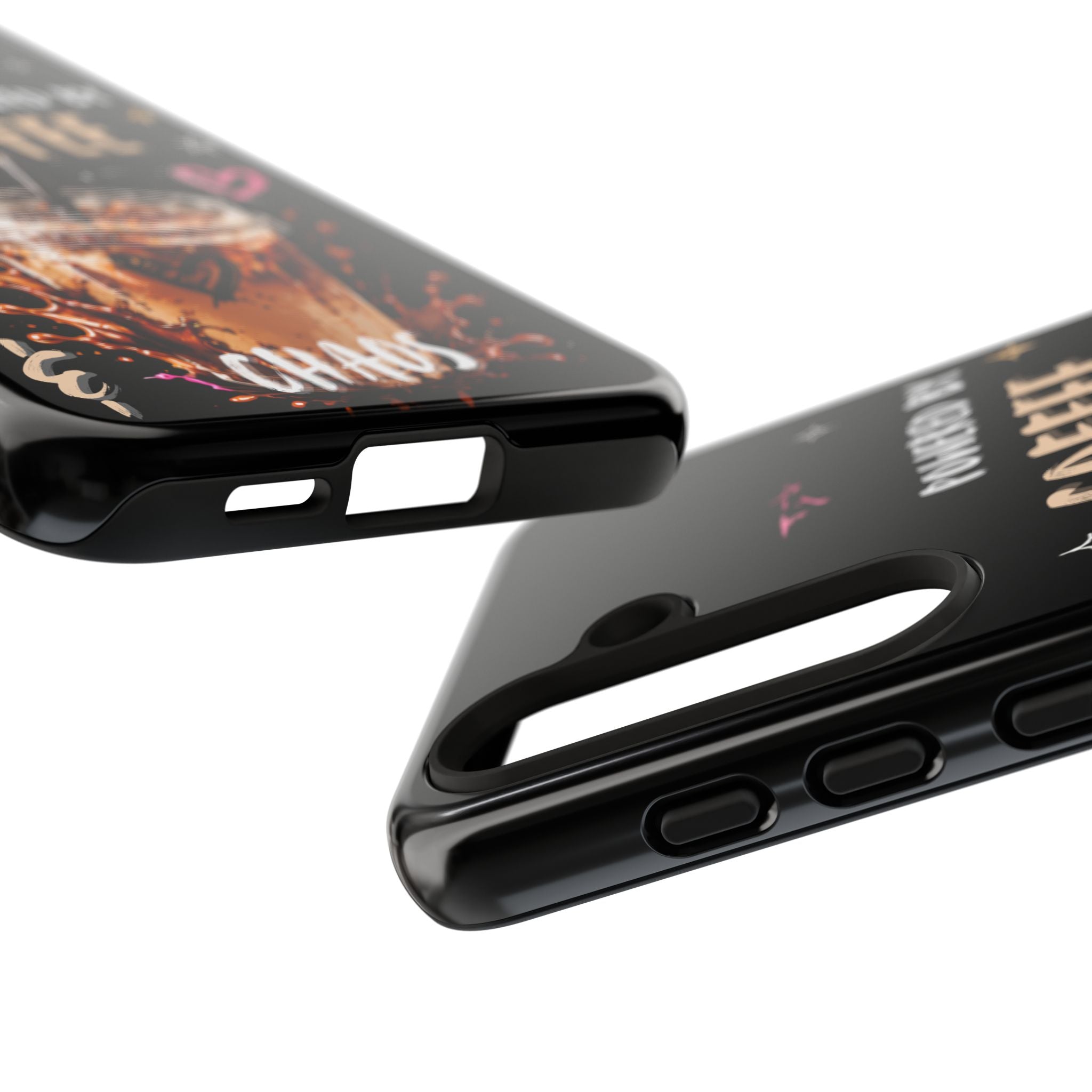 Phone Case — "Powered by Coffee & Chaos" Iced Coffee Protective Cover