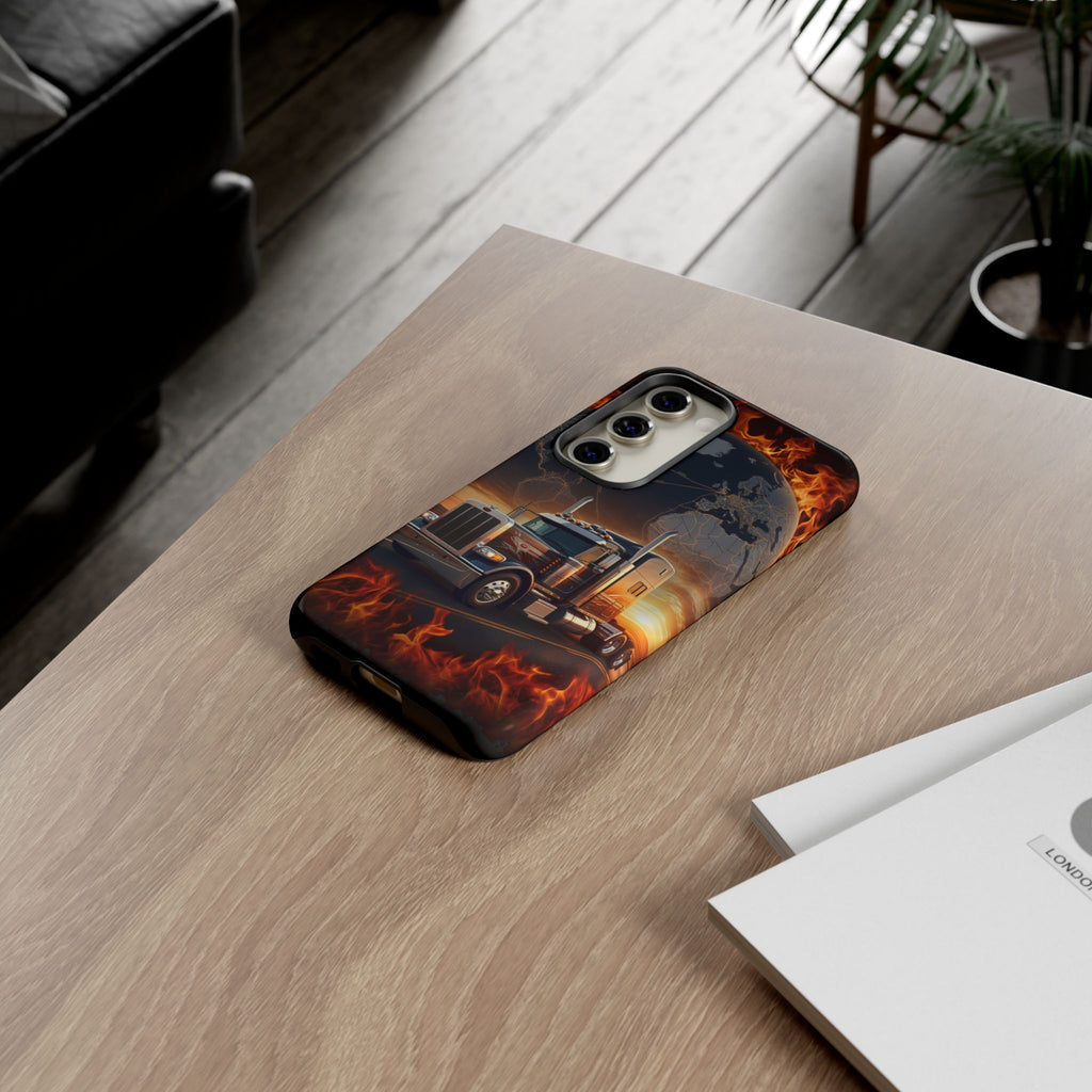 Truck Flames Phone Case — Bold Semi-Truck Globe Design