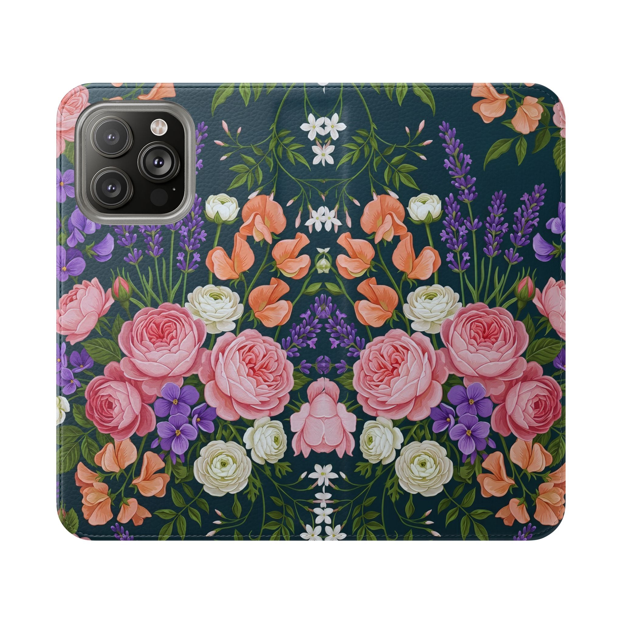 Floral Flip Phone Case -Wallet Cover with Card Slots