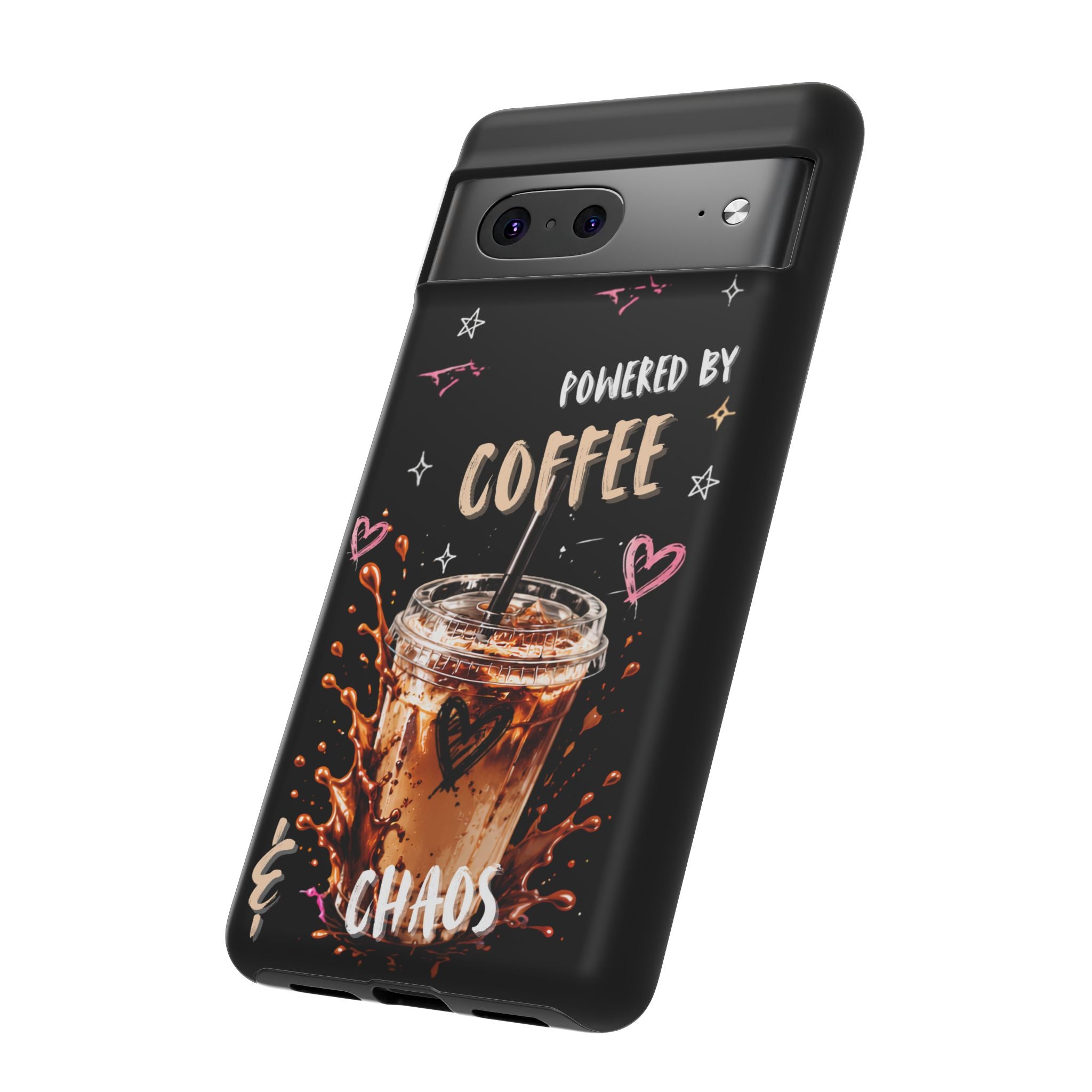 Phone Case — "Powered by Coffee & Chaos" Iced Coffee Protective Cover