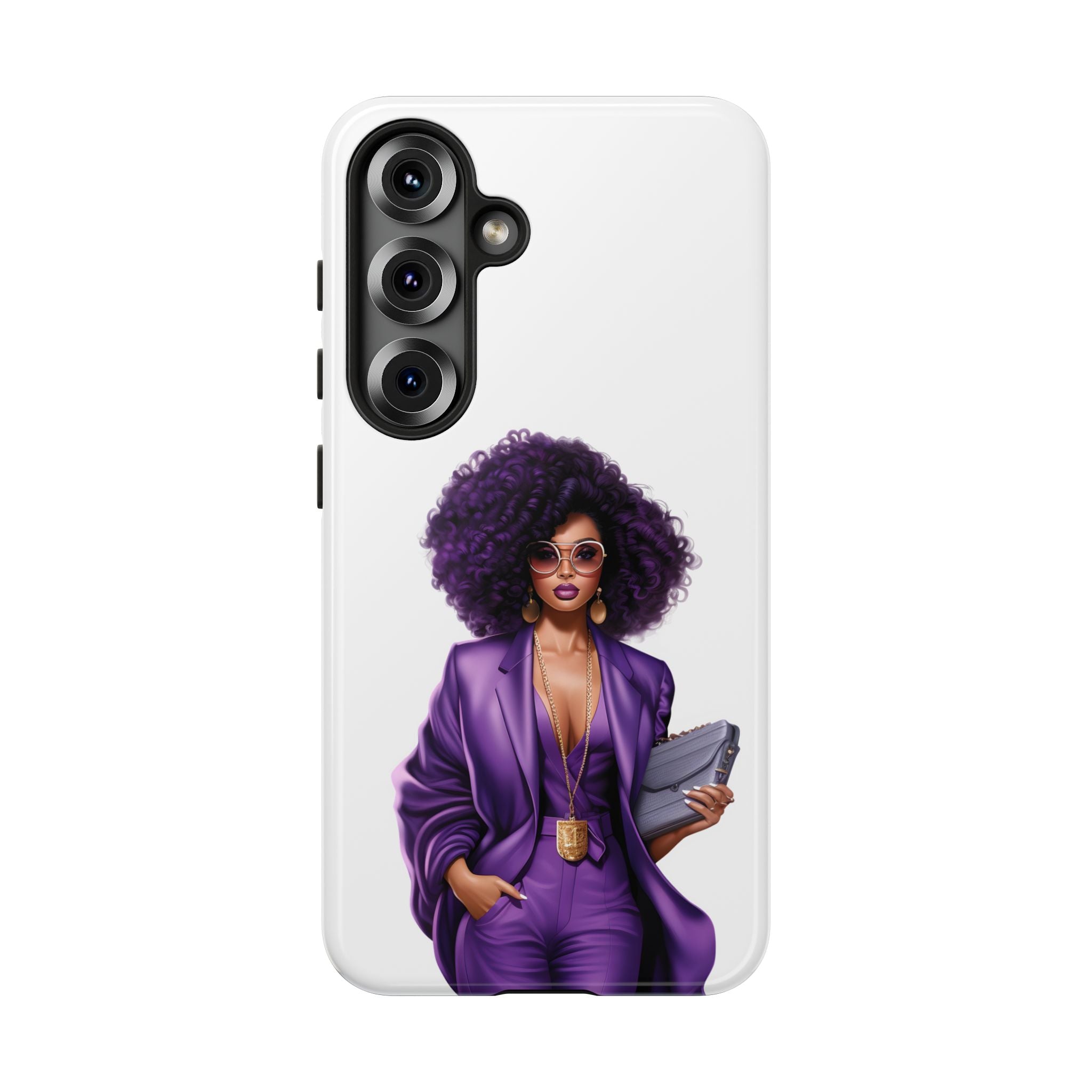 Purple Power Woman Phone Case — Afro Chic Businesswoman Protective Phone Cover