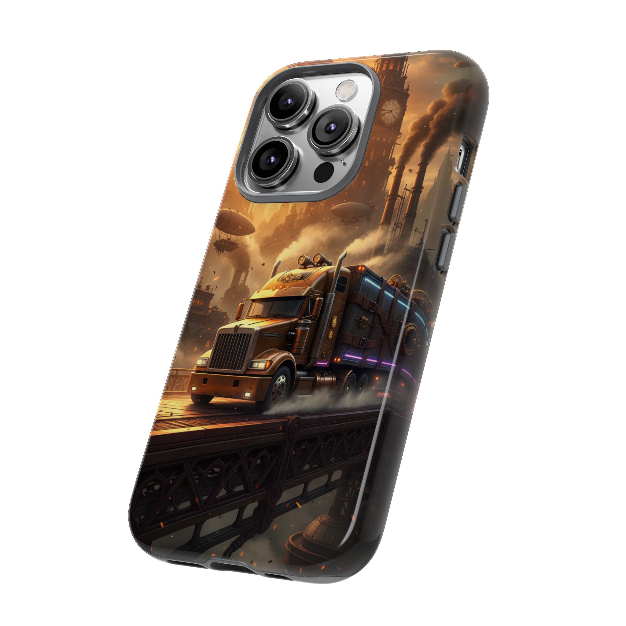 Steampunk Freightliner Phone Case — Rugged Trucking Cityscape iPhone Cover