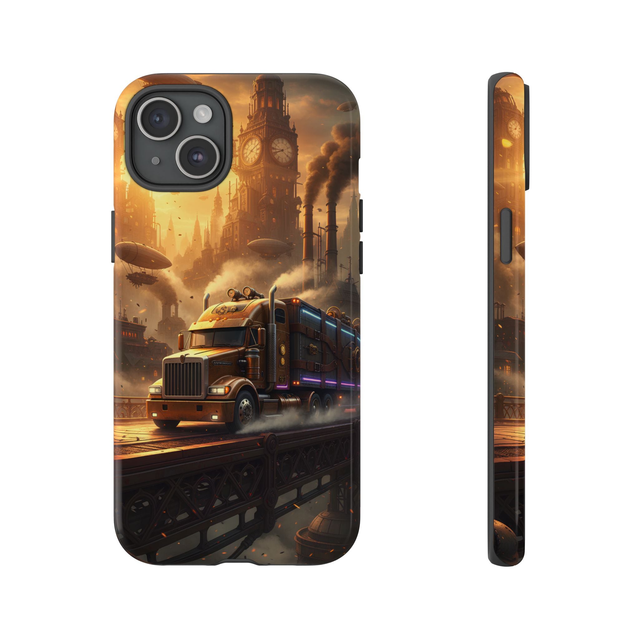 Steampunk Freightliner Phone Case — Rugged Trucking Cityscape iPhone Cover