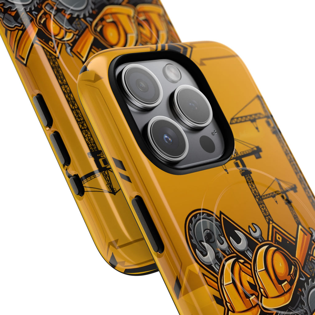 Construction Gear Tough Magnetic Phone Case — Worker Helmet & Tools Design