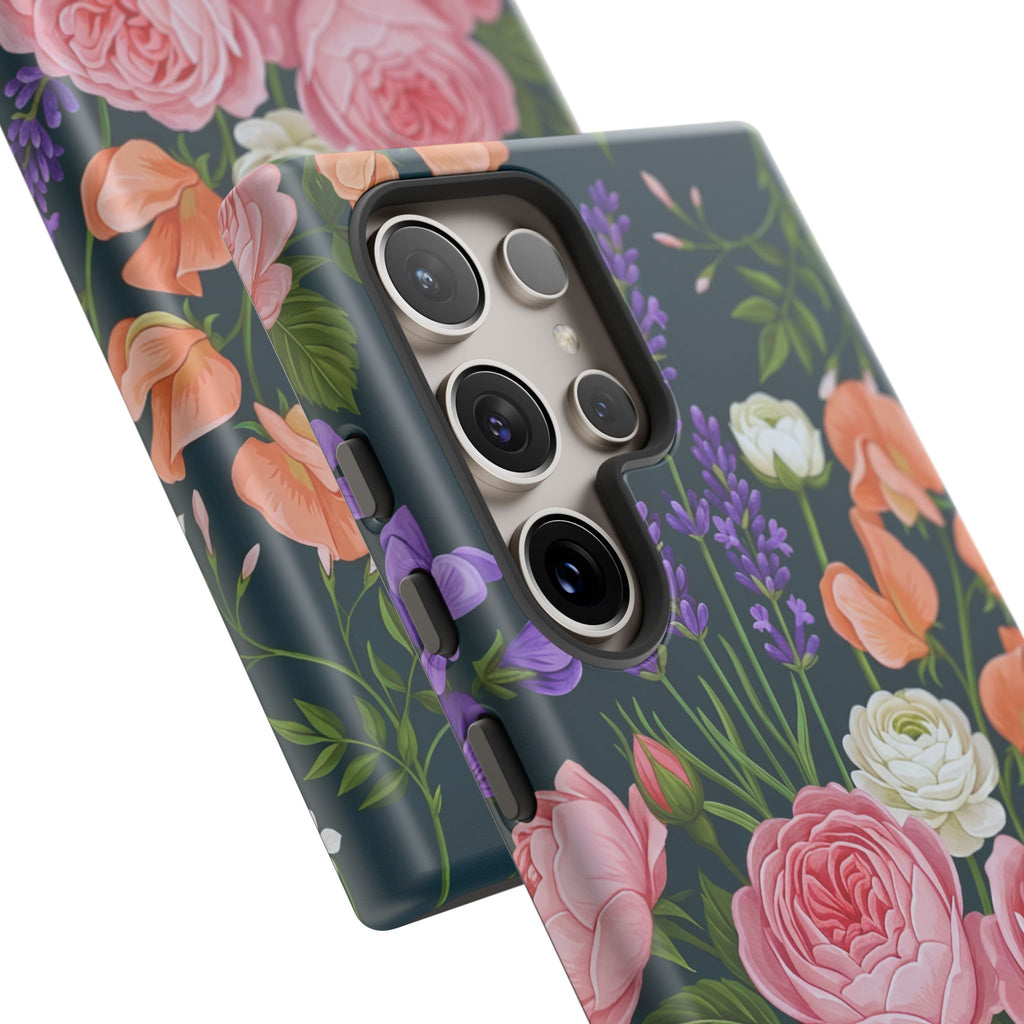 Floral Bouquet Phone Case — Vintage Roses & Lavender Protective Cover