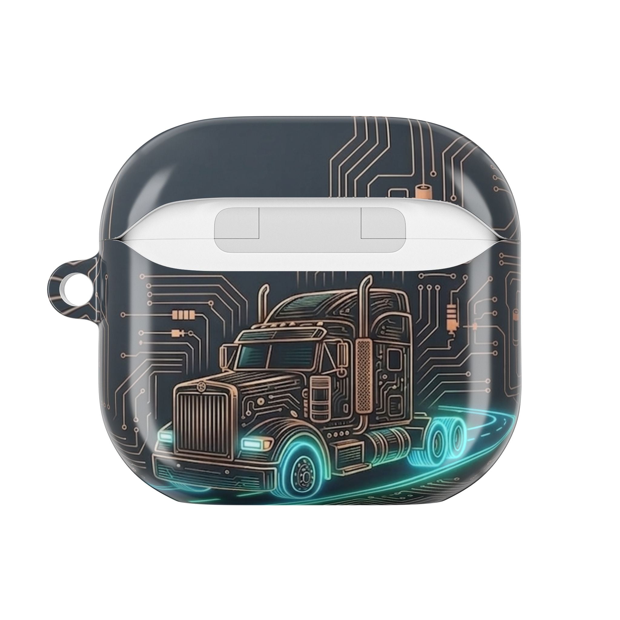 Trucker Tech AirPods Case — Neon Semi Truck Circuit Design