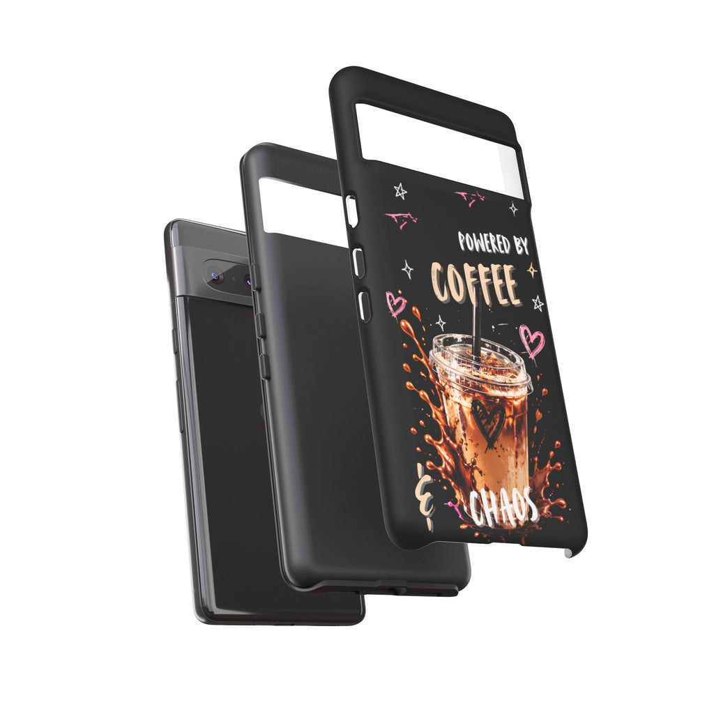 Phone Case — "Powered by Coffee & Chaos" Iced Coffee Protective Cover