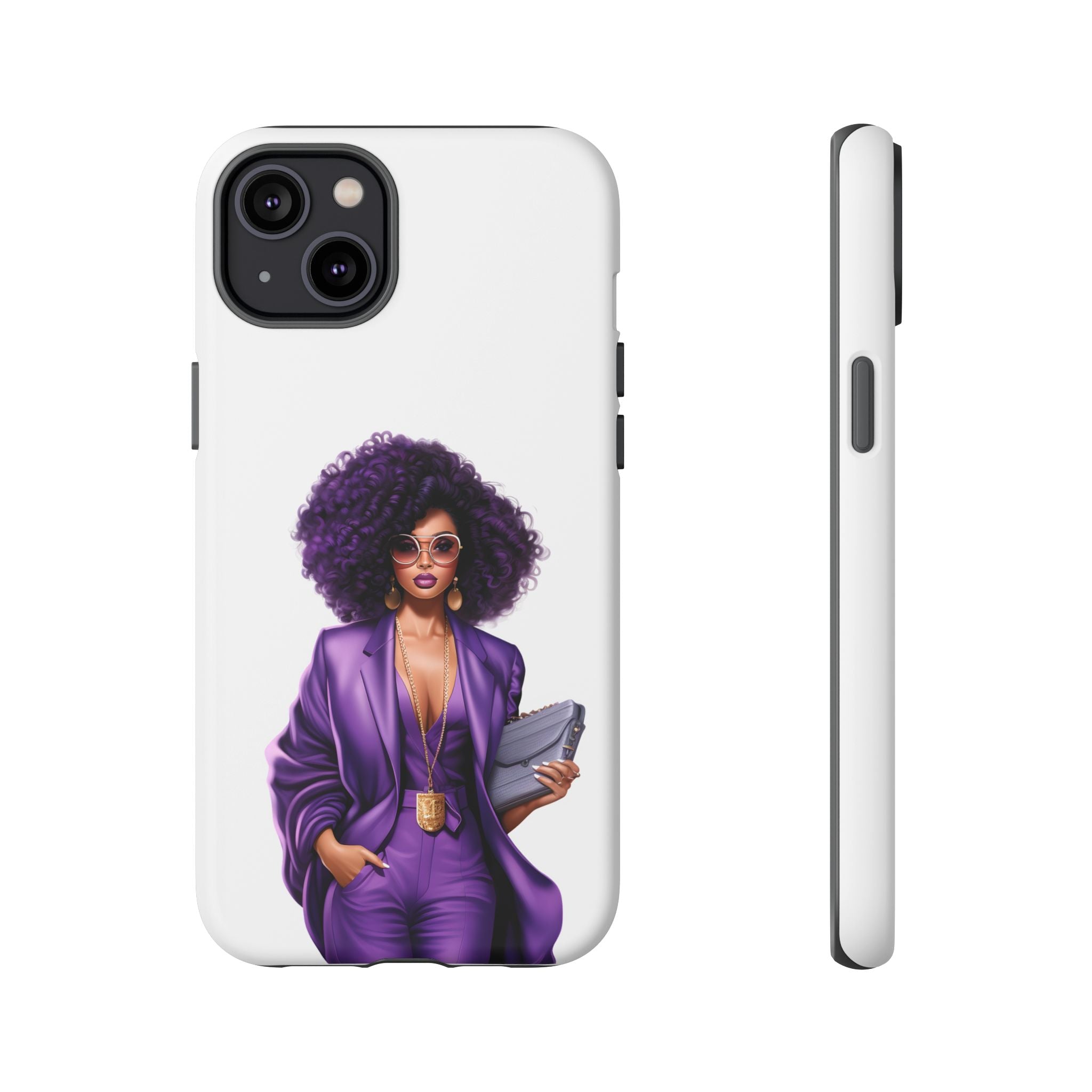 Purple Power Woman Phone Case — Afro Chic Businesswoman Protective Phone Cover