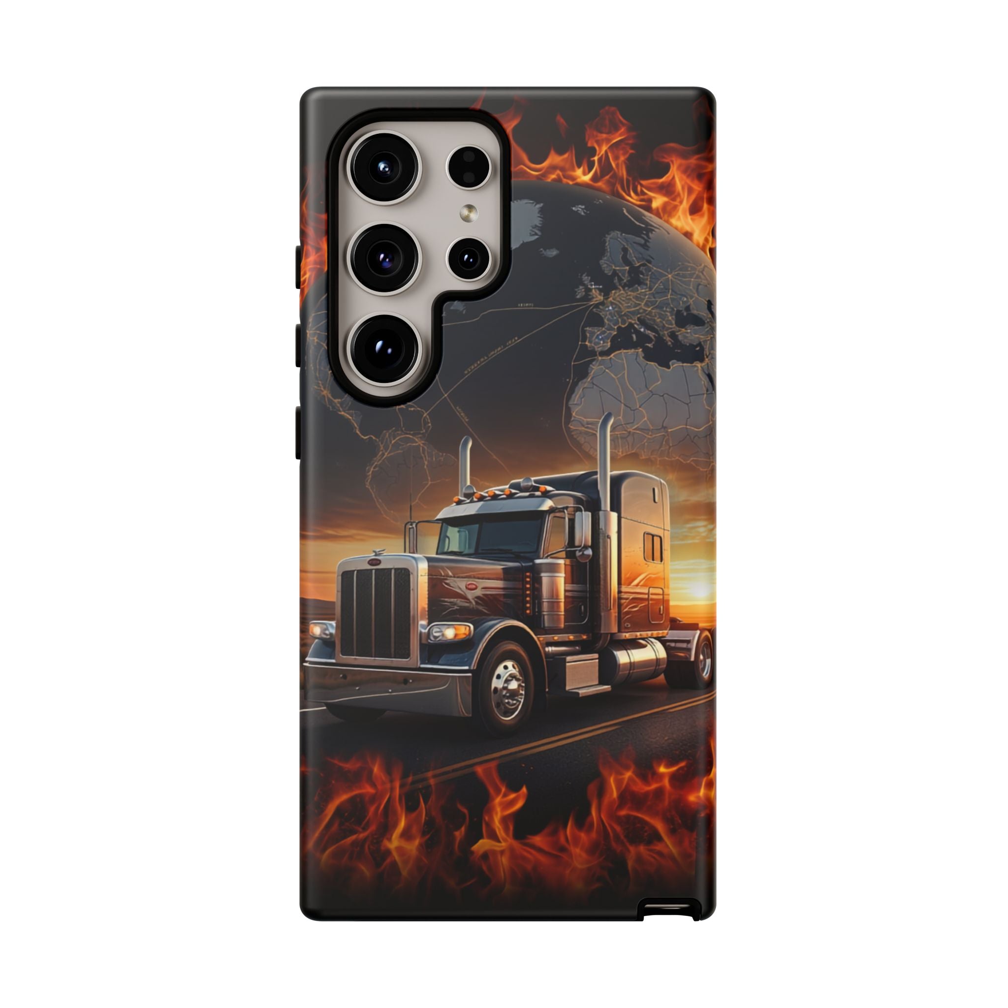 Truck Flames Phone Case — Bold Semi-Truck Globe Design