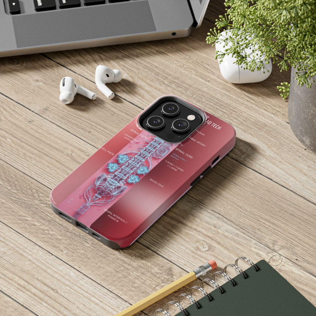 Anatomical Spine Tough Phone Case — Medical X-Ray Design, ‘Spinal Cord’ Labelled
