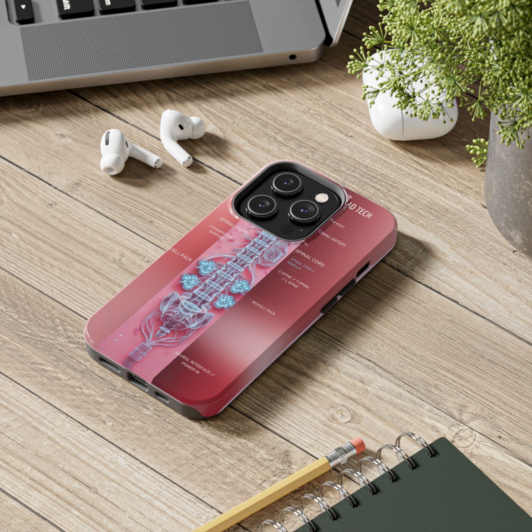 Anatomical Spine Tough Phone Case — Medical X-Ray Design, ‘Spinal Cord’ Labelled