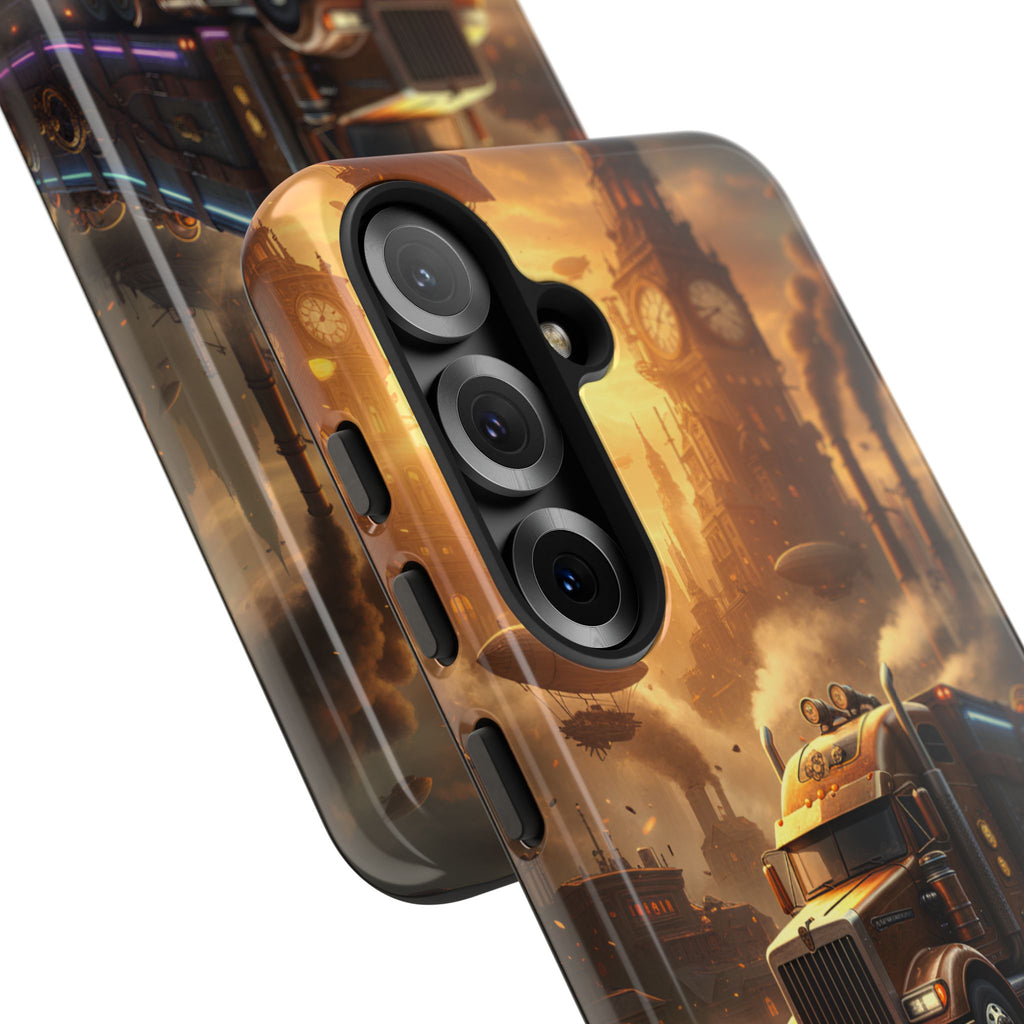 Steampunk Freightliner Phone Case — Rugged Trucking Cityscape iPhone Cover