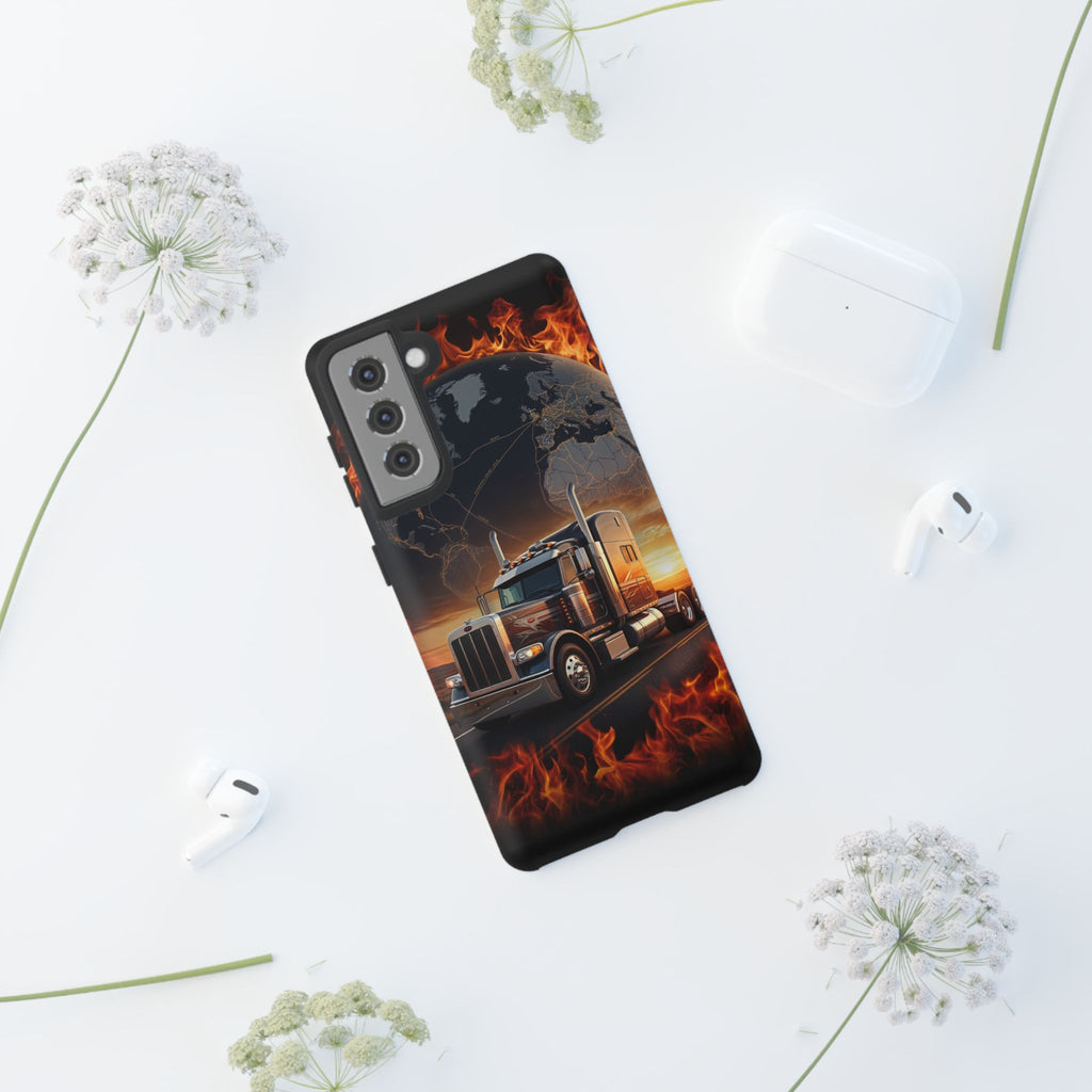Truck Flames Phone Case — Bold Semi-Truck Globe Design