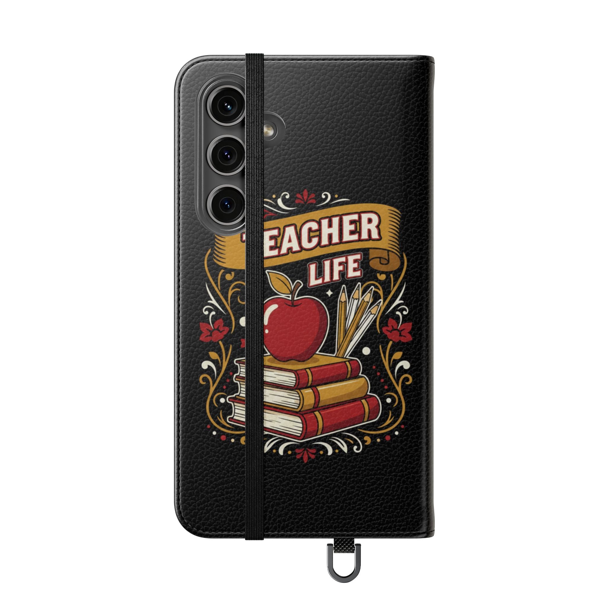 Teacher Life Flip Phone Case – Wallet Folio with Apple & Books Design