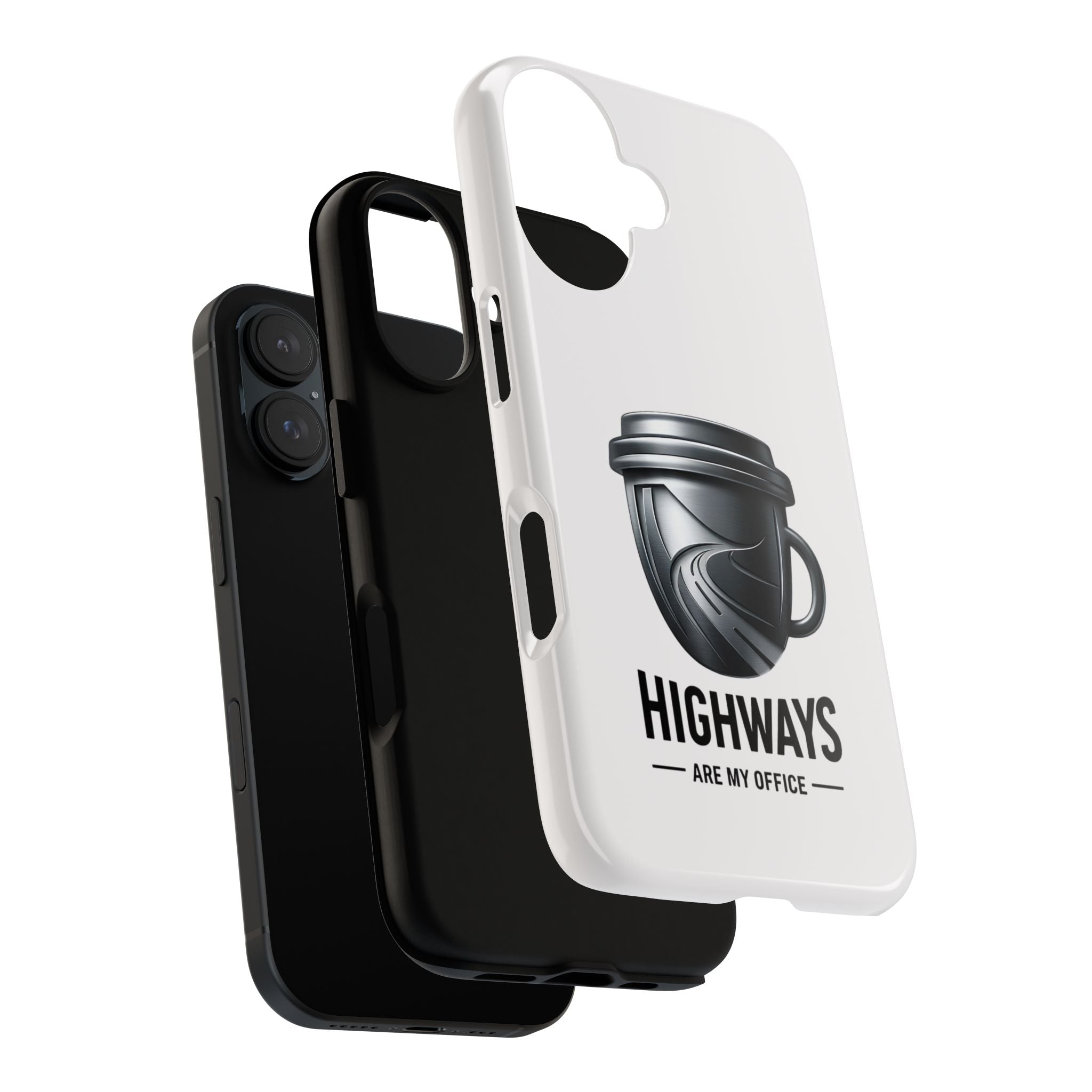 Hard Shell Phone Case — “Highways Are My Office” Travel Coffee Design