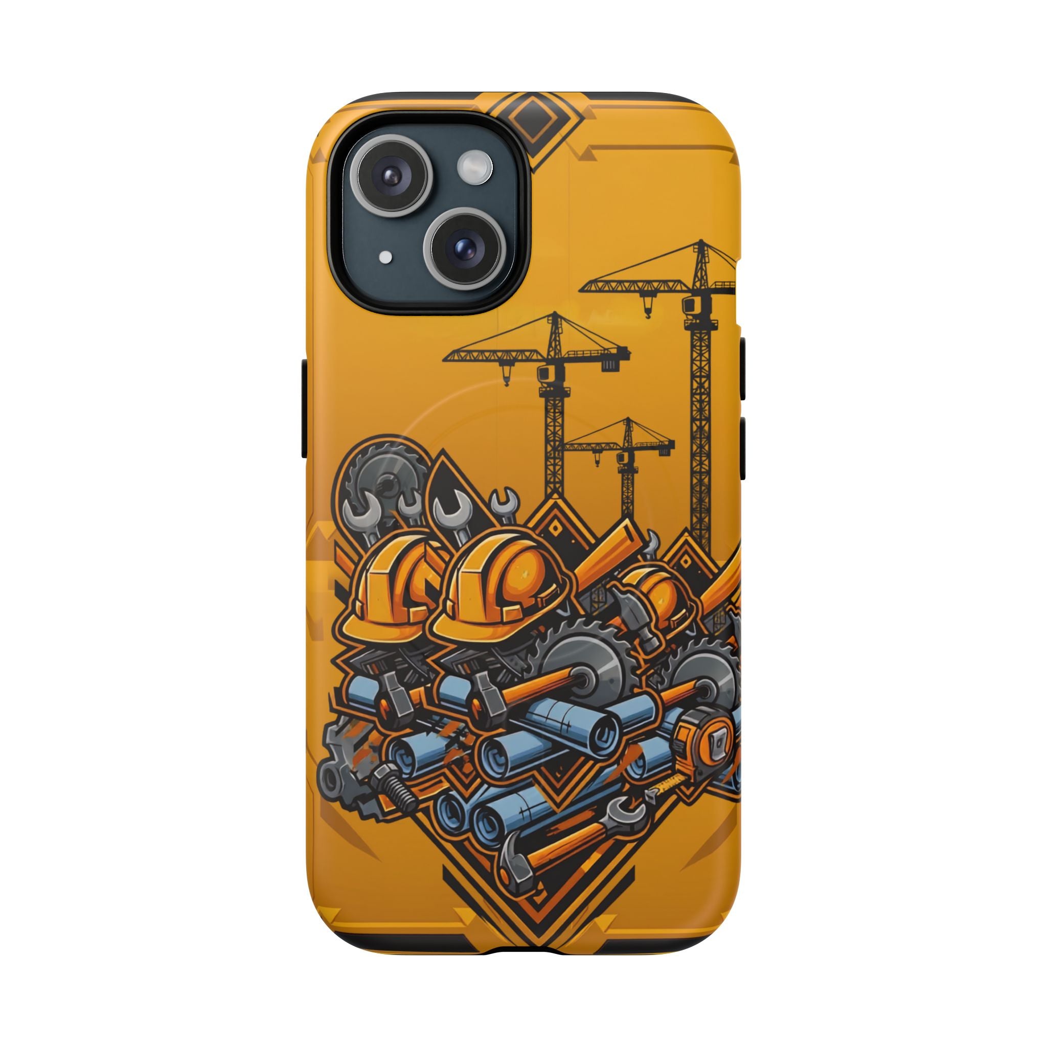 Construction Gear Tough Magnetic Phone Case — Worker Helmet & Tools Design