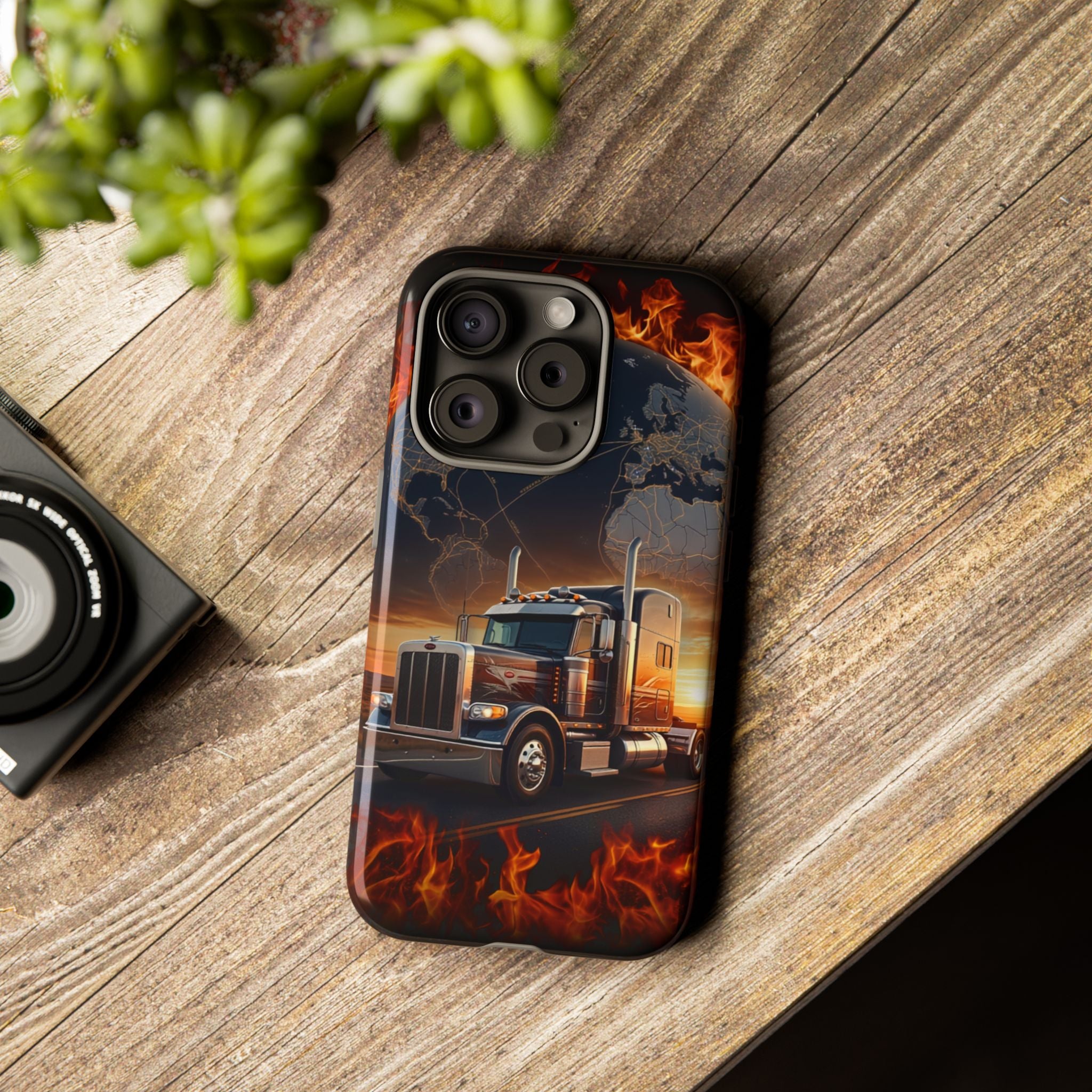 Truck Flames Phone Case — Bold Semi-Truck Globe Design