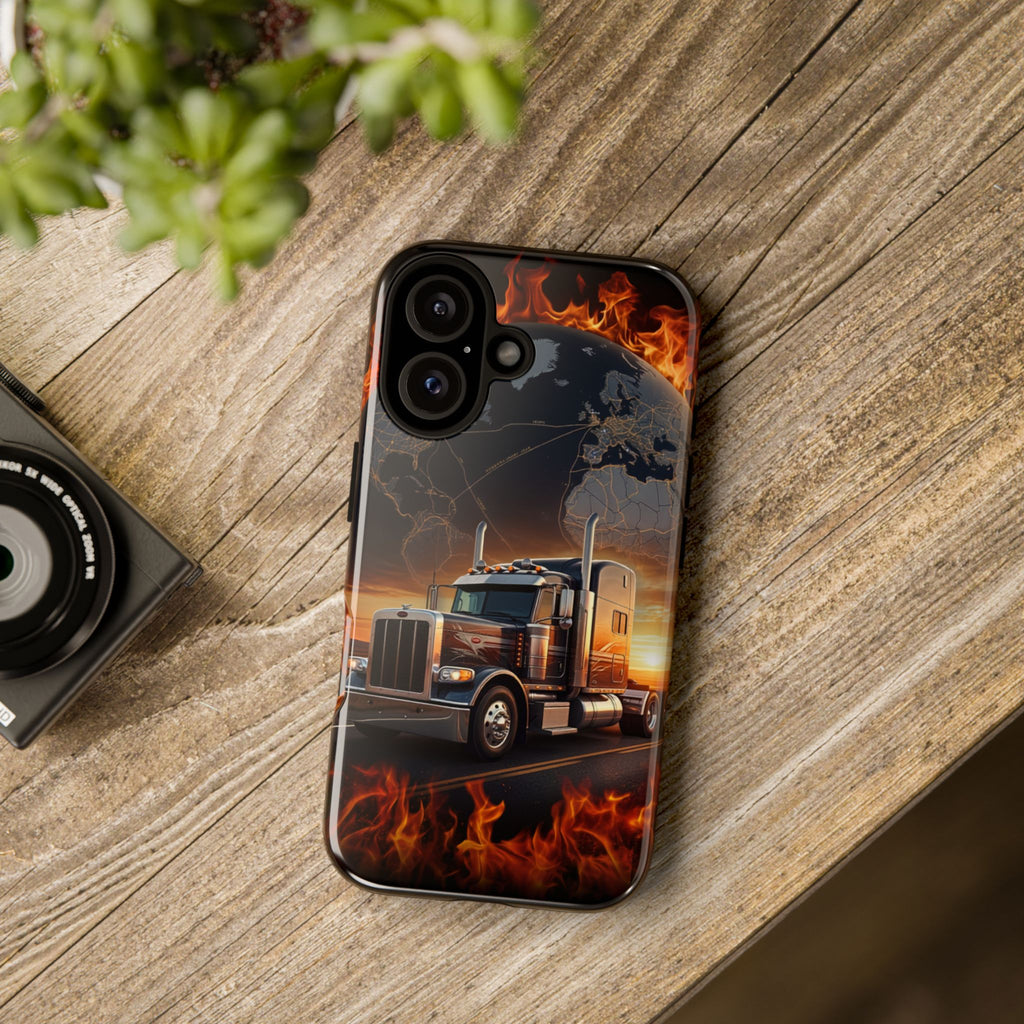 Truck Flames Phone Case — Bold Semi-Truck Globe Design