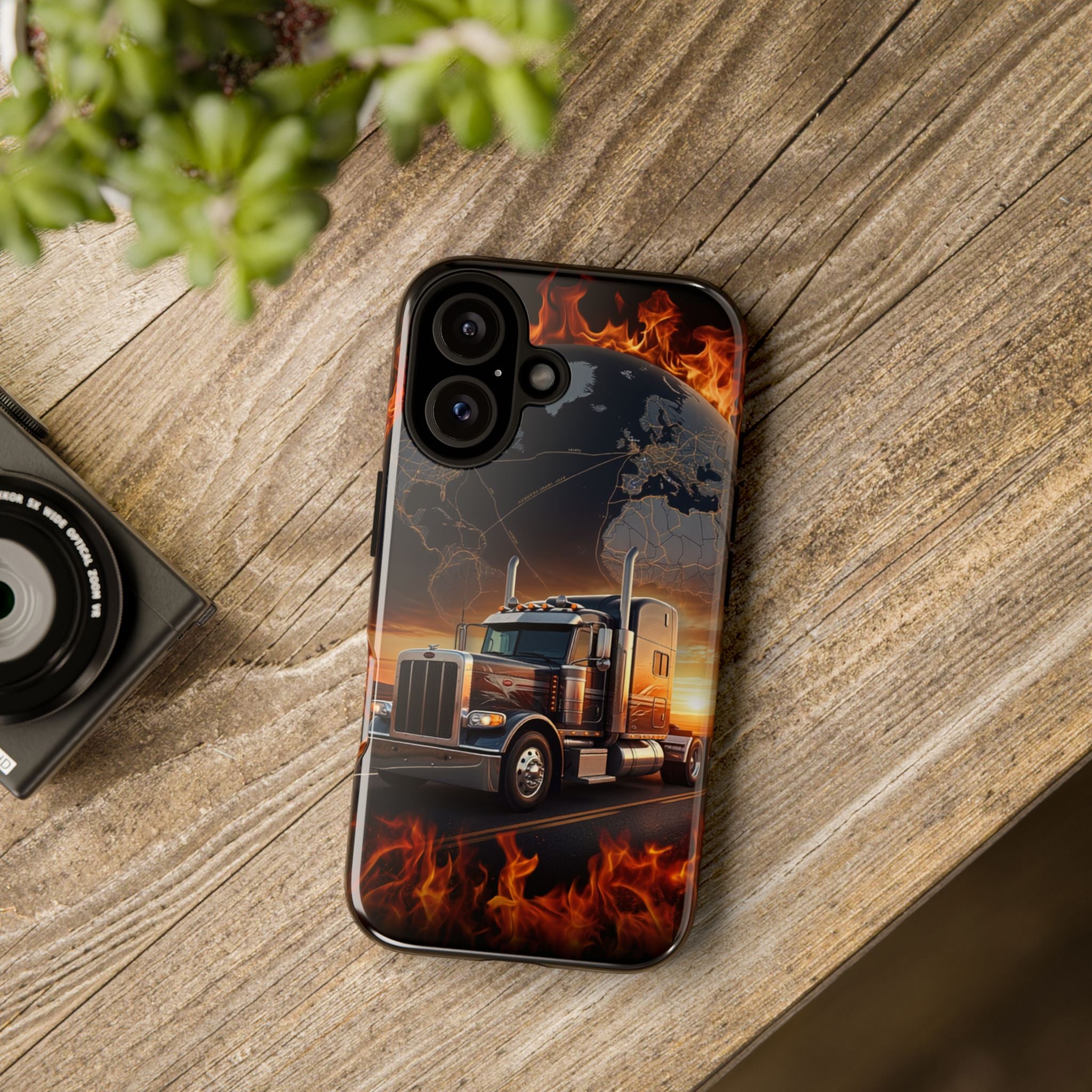 Truck Flames Phone Case — Bold Semi-Truck Globe Design