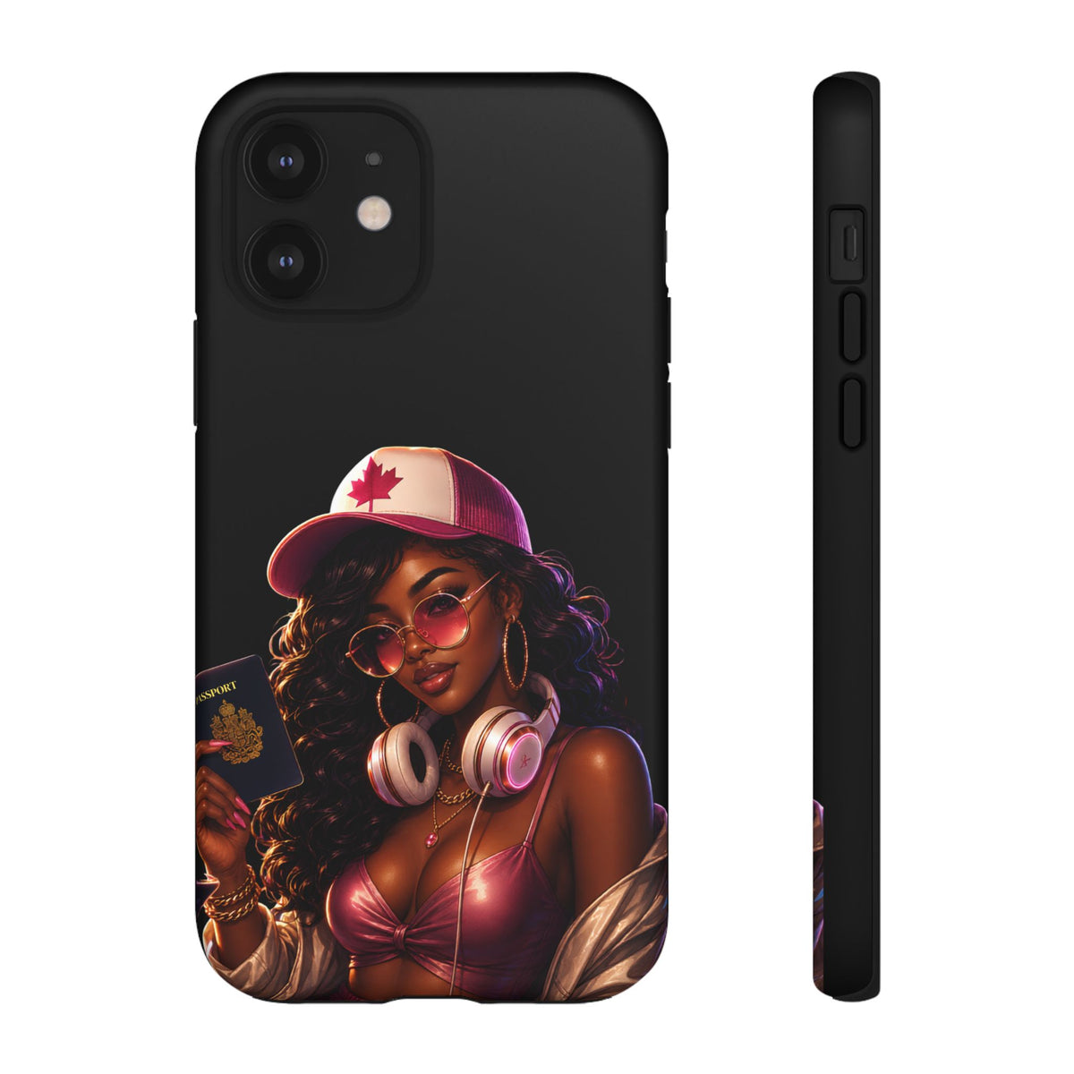 Phone Case - Cool Urban Woman with Headphones & Maple Hat