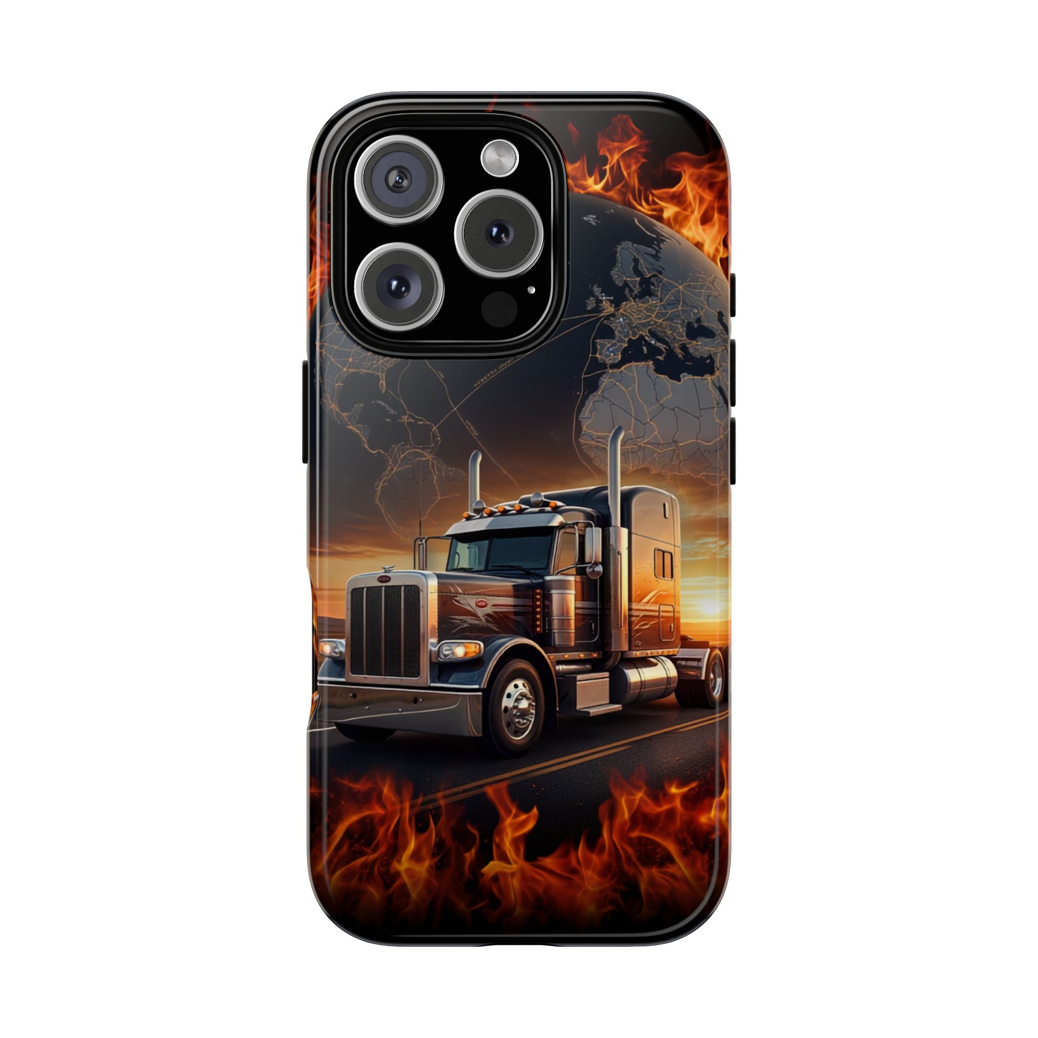 Truck Flames Phone Case — Bold Semi-Truck Globe Design