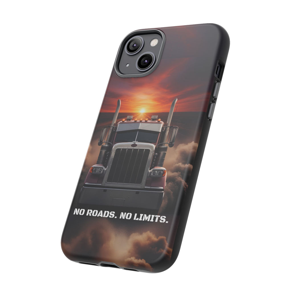 Truck Phone Case — "No Roads. No Limits." Sunset Semi Truck Protective Case