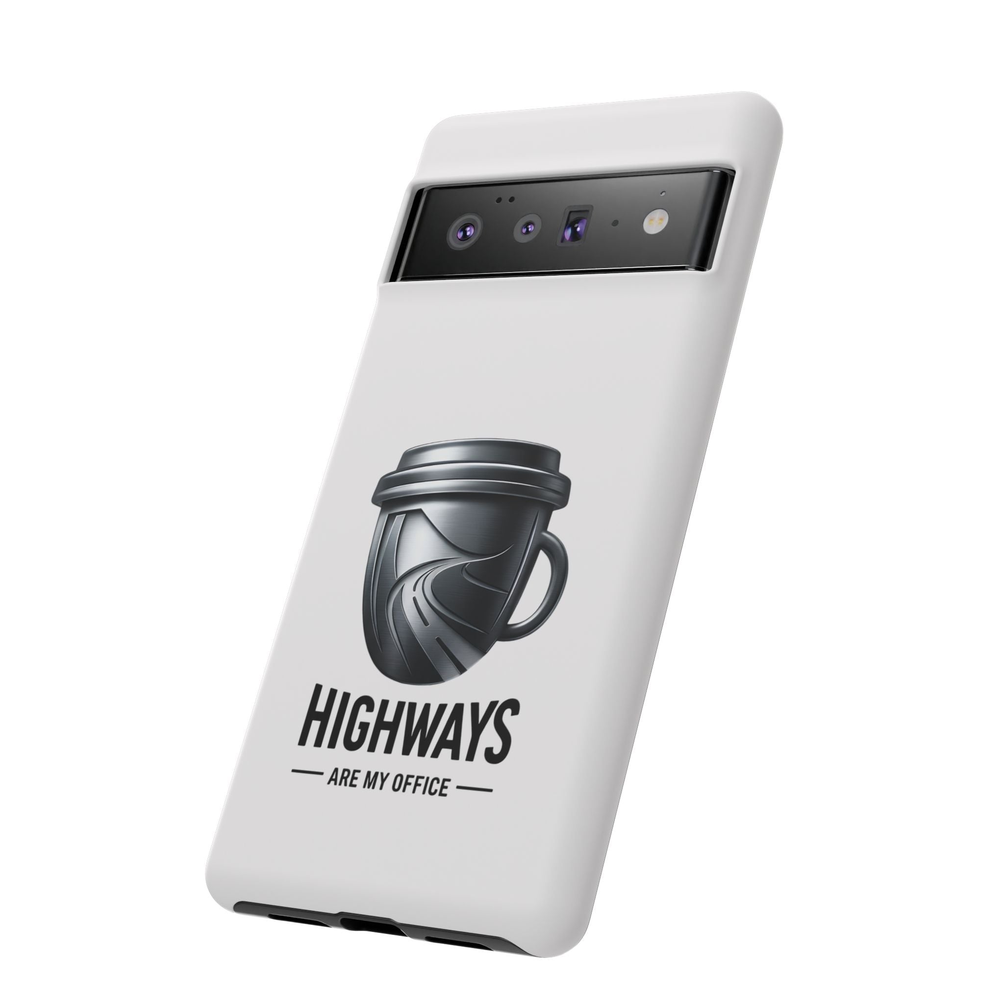 Hard Shell Phone Case — “Highways Are My Office” Travel Coffee Design