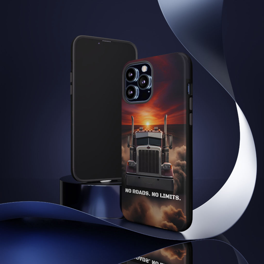Truck Phone Case — "No Roads. No Limits." Sunset Semi Truck Protective Case