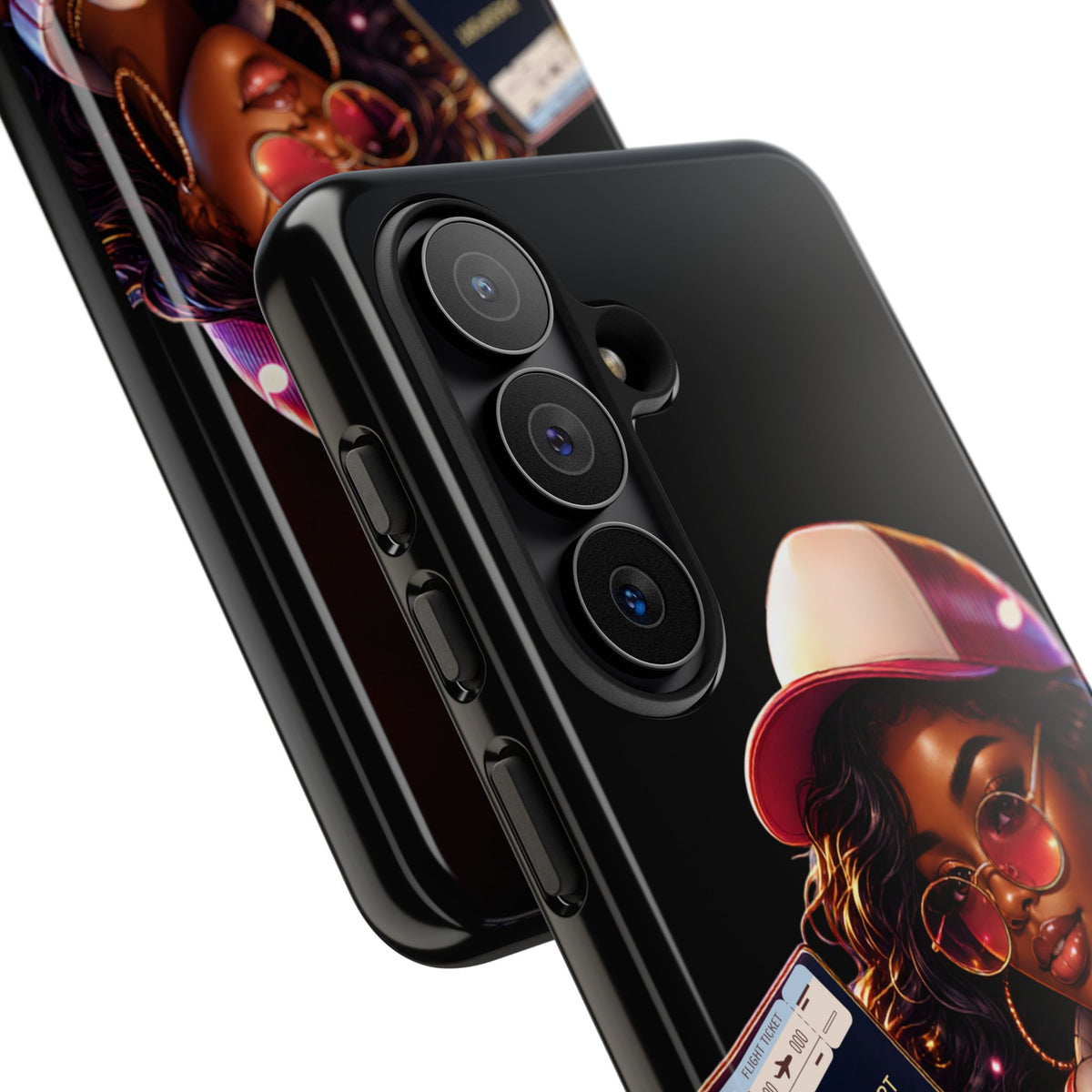 Tough Case – Stylized Urban Girl Phone Case with Headphones & Passport