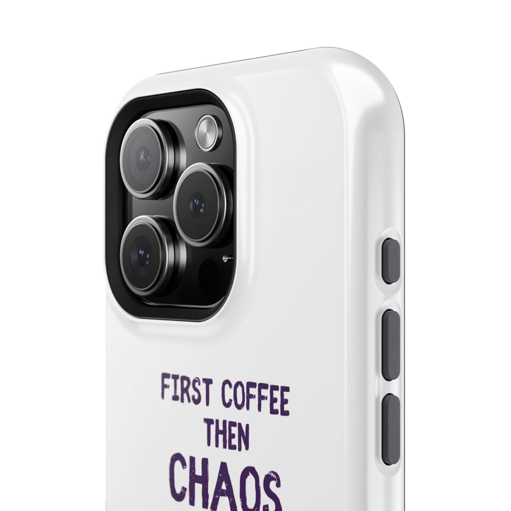 Impact-Resistant Phone Case — "First Coffee Then Chaos" Cute Lizard Coffee Design