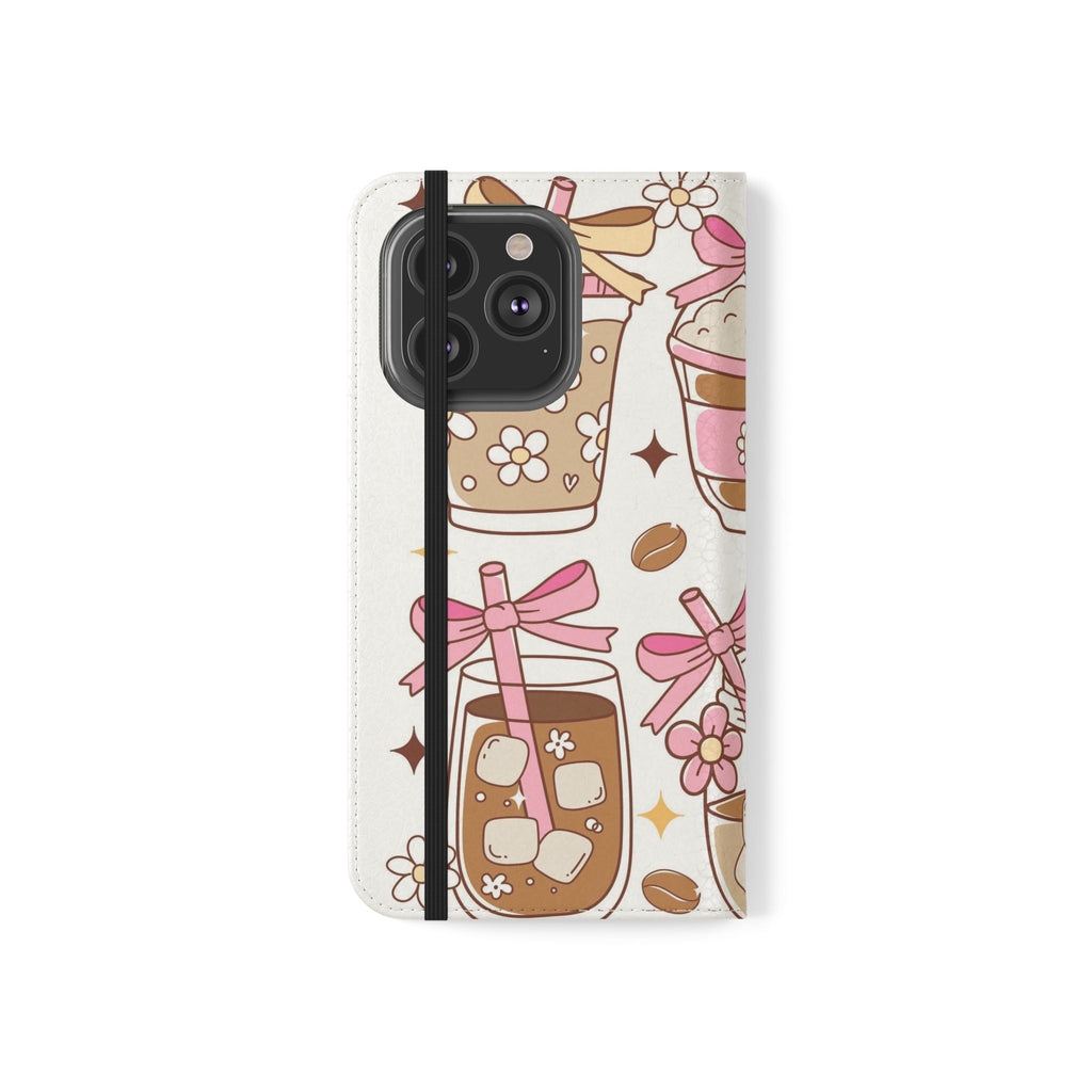 Cute Coffee & Latte Flip Phone Case – Cozy Boba & Dessert Wallet Cover