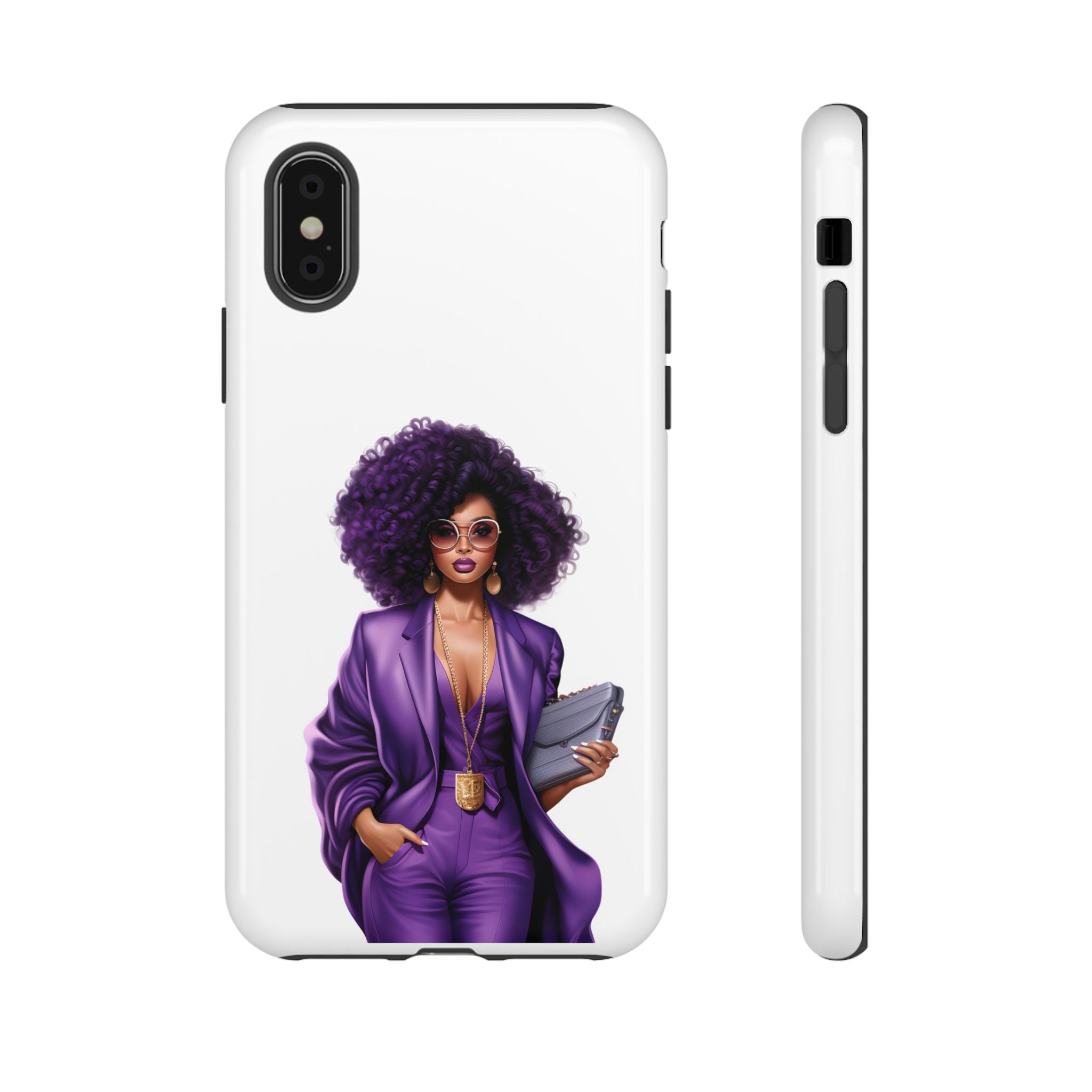 Purple Power Woman Phone Case — Afro Chic Businesswoman Protective Phone Cover