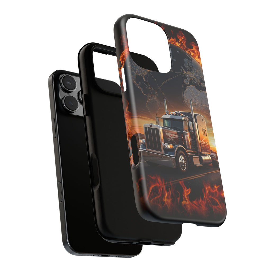 Truck Flames Phone Case — Bold Semi-Truck Globe Design