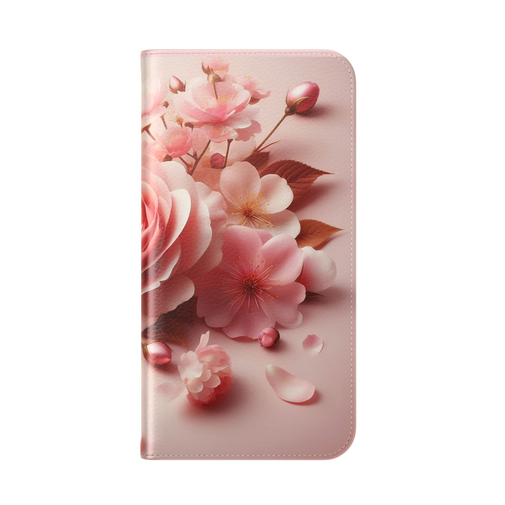 Floral Rose Flip Case — Pink Blossom Wallet Phone Cover