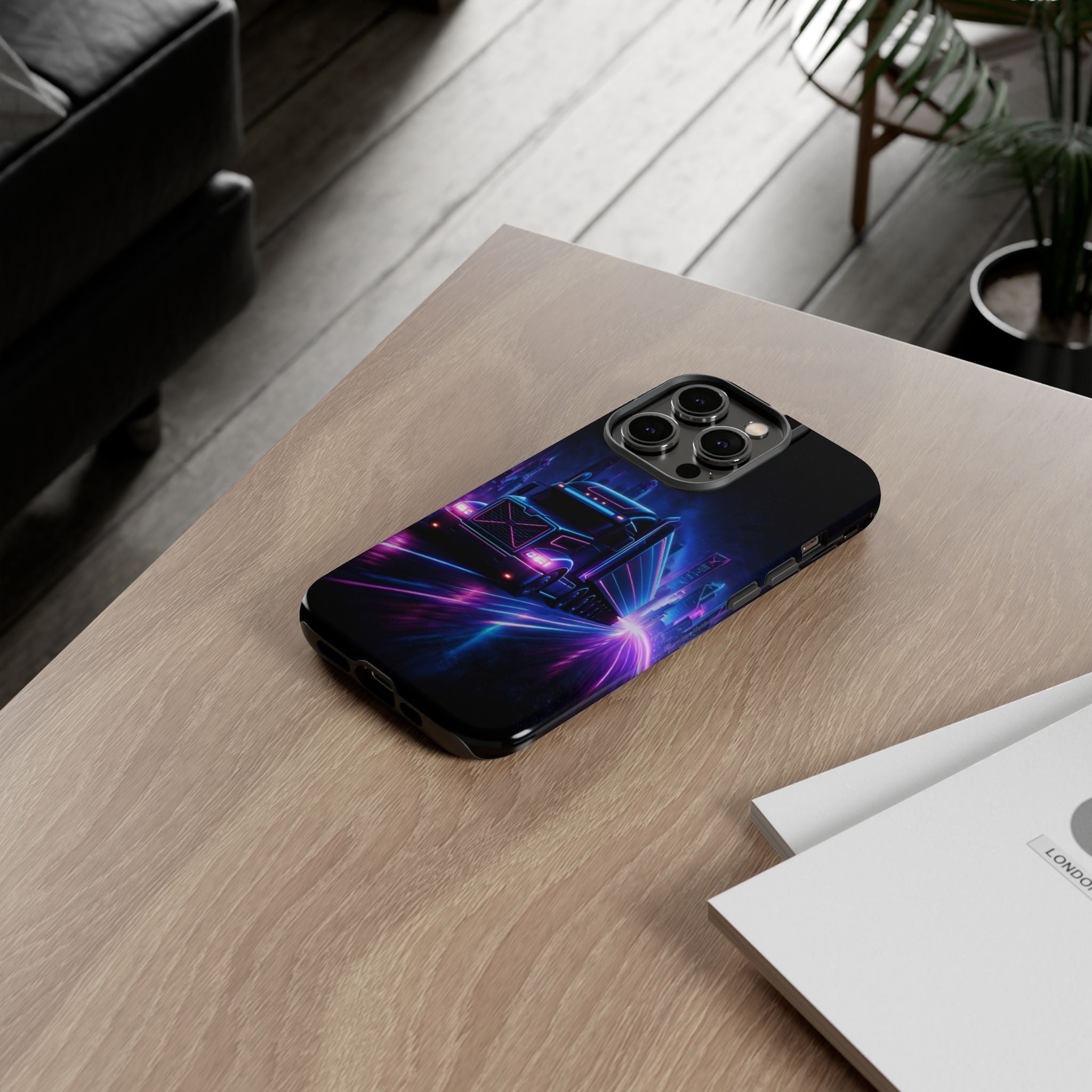 Neon Retro Rig Phone Case — Trucker Semi Truck Nightscape Protective Case