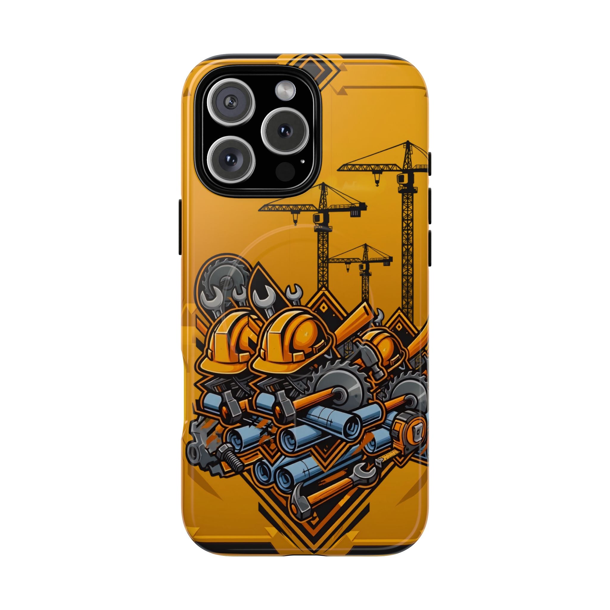 Construction Gear Tough Magnetic Phone Case — Worker Helmet & Tools Design