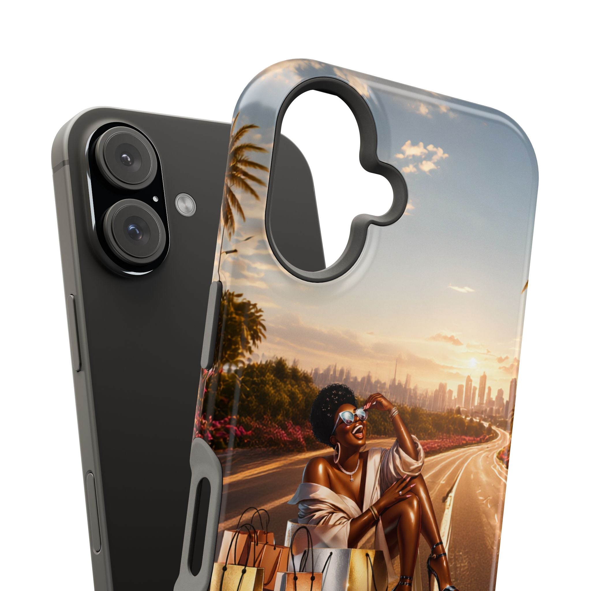 Phone Case - 'Retail Therapy' Magnetic Impact-Resistant Case, Sunset Shopping Design