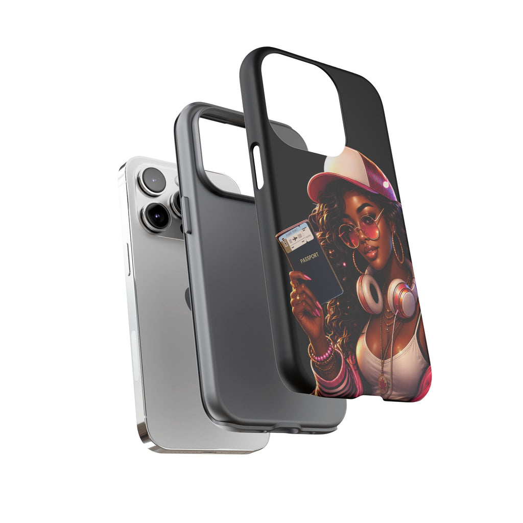 Tough Case – Stylized Urban Girl Phone Case with Headphones & Passport