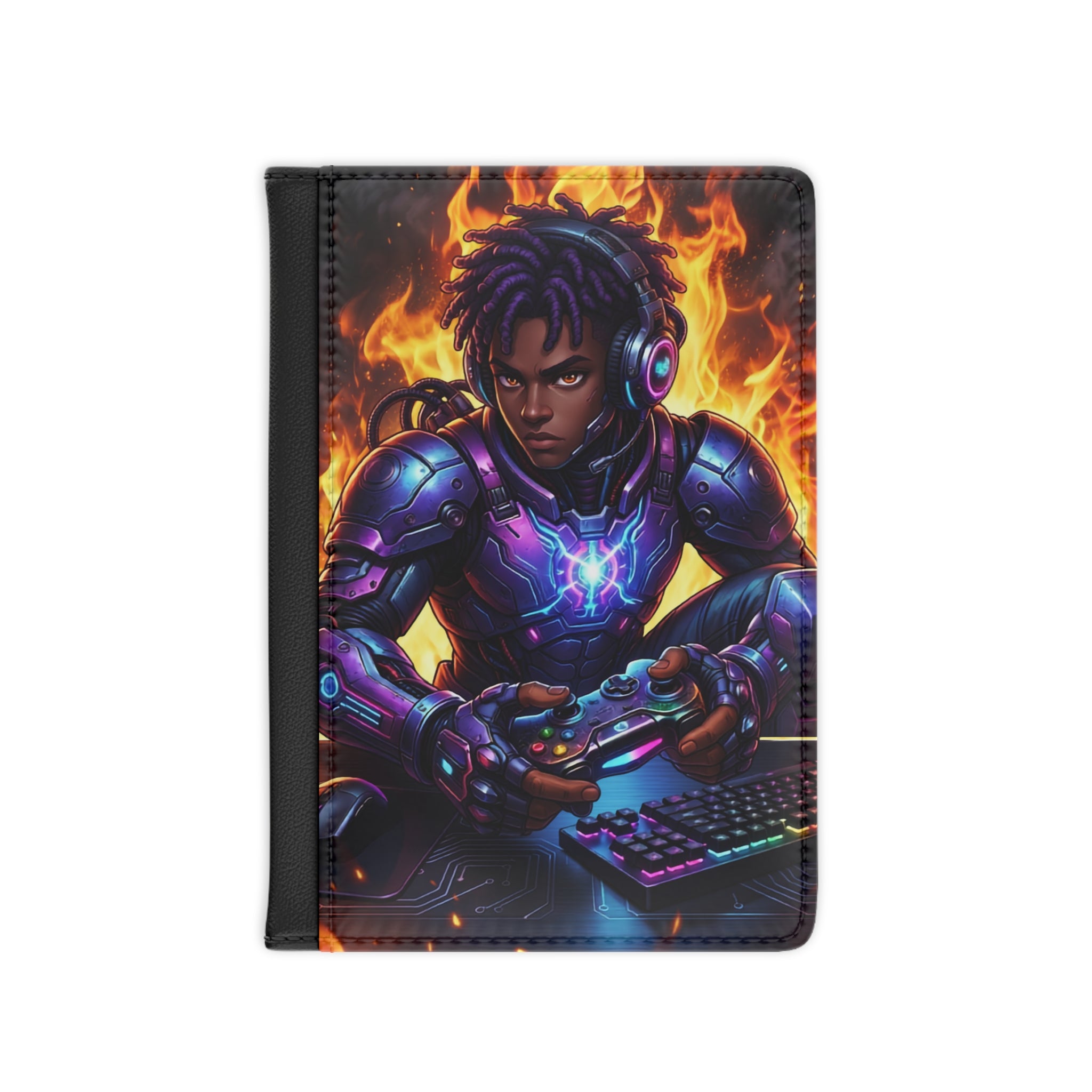 Gamer Knight Passport Cover — Neon Cyberhero with Controller