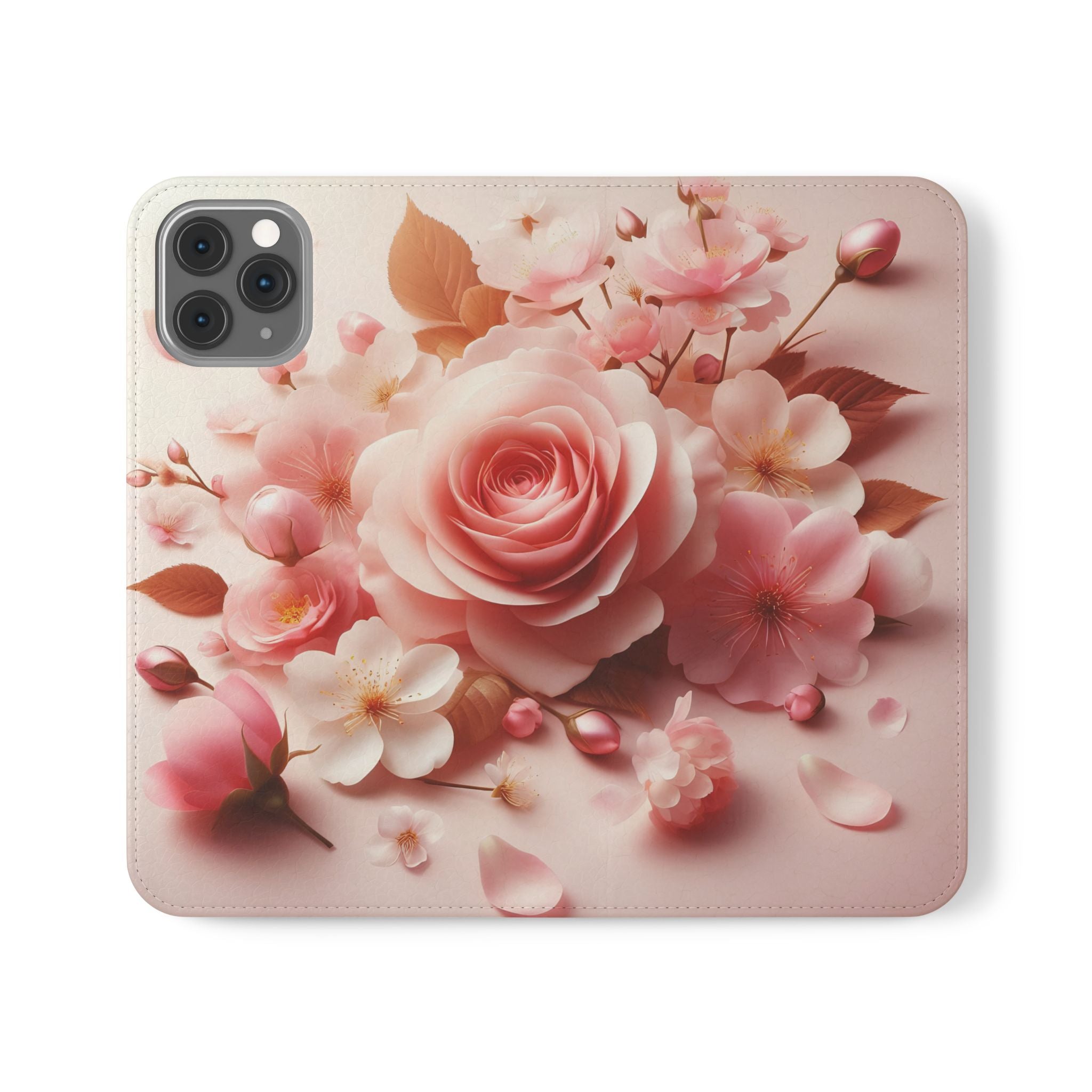 Floral Rose Flip Case — Pink Blossom Wallet Phone Cover