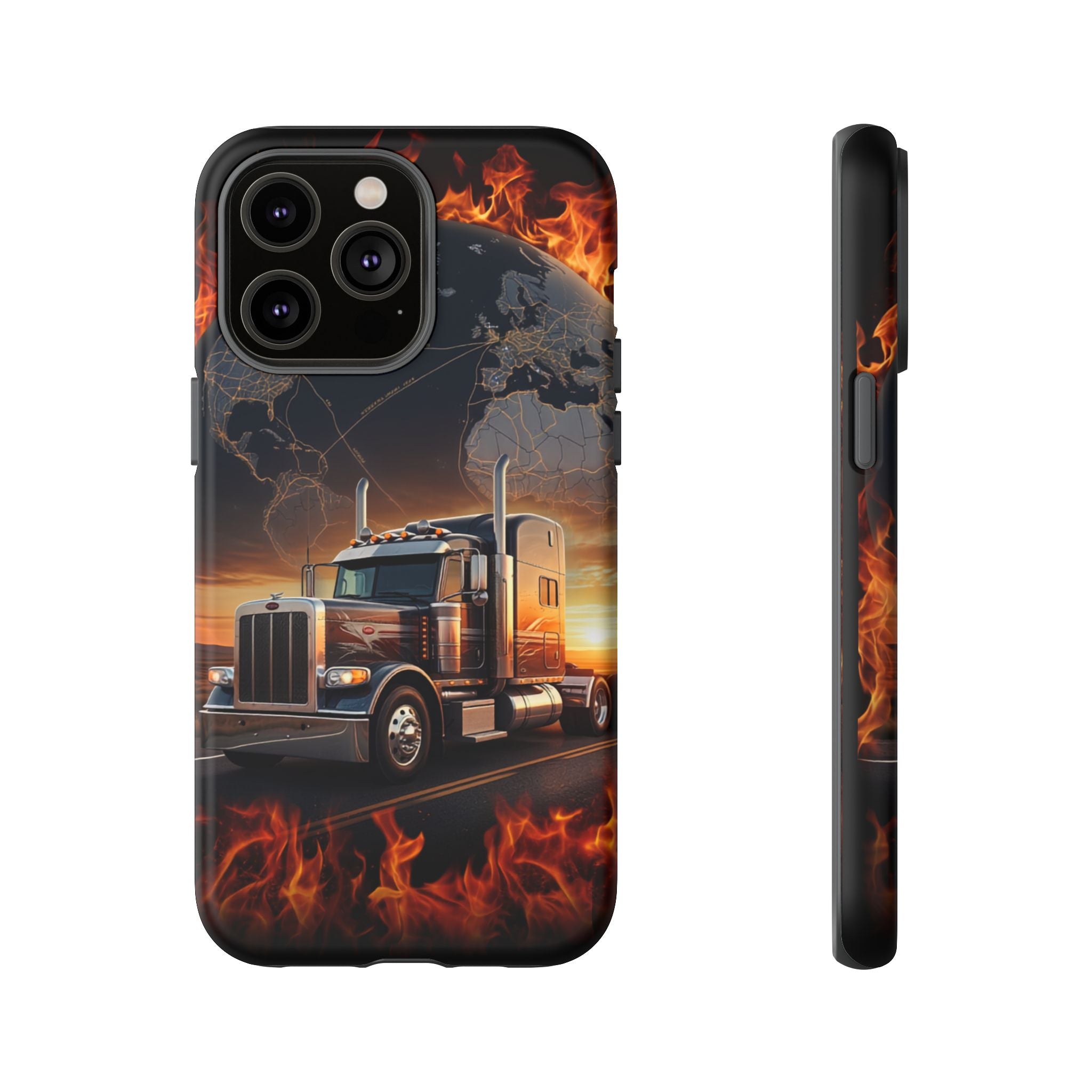 Truck Flames Phone Case — Bold Semi-Truck Globe Design