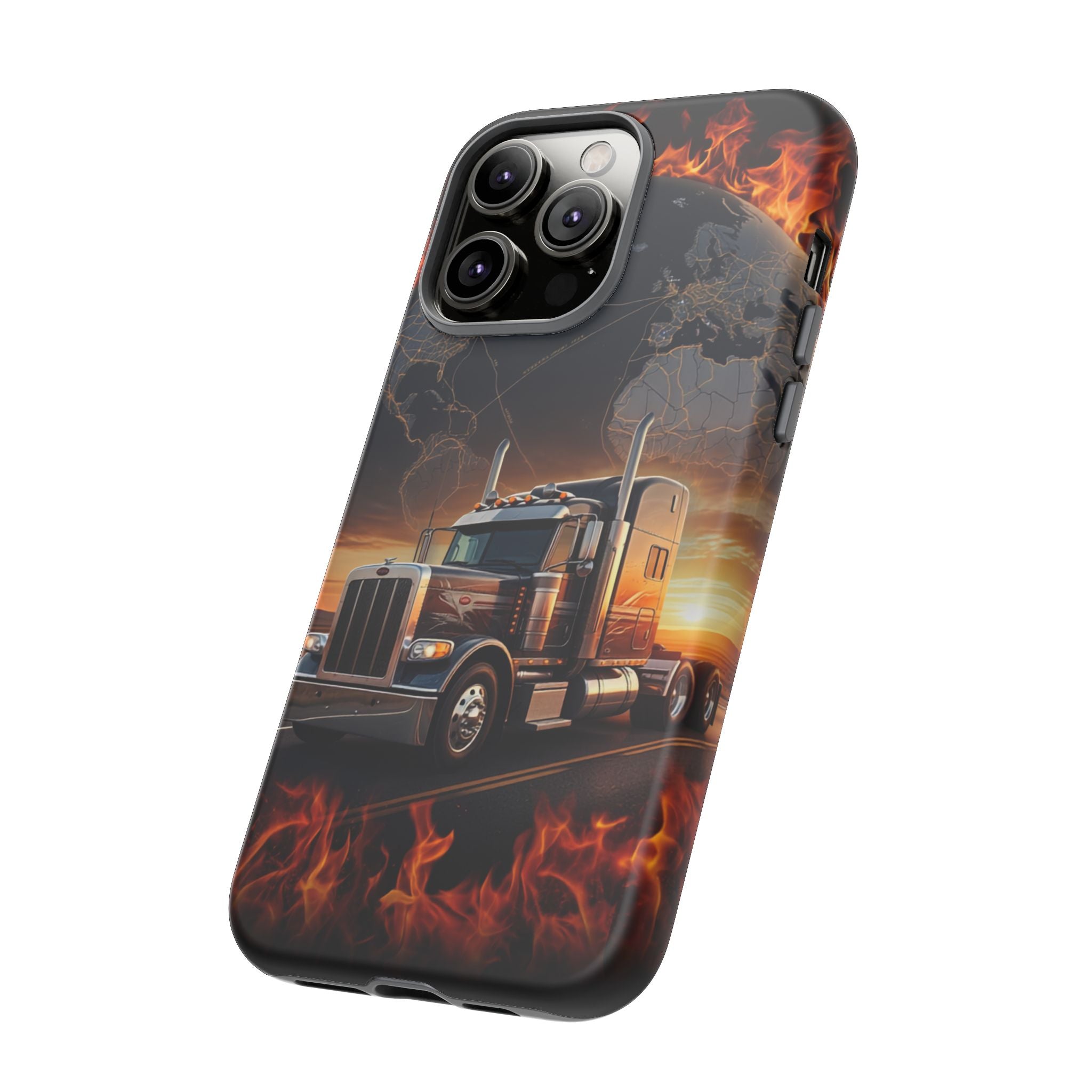 Truck Flames Phone Case — Bold Semi-Truck Globe Design
