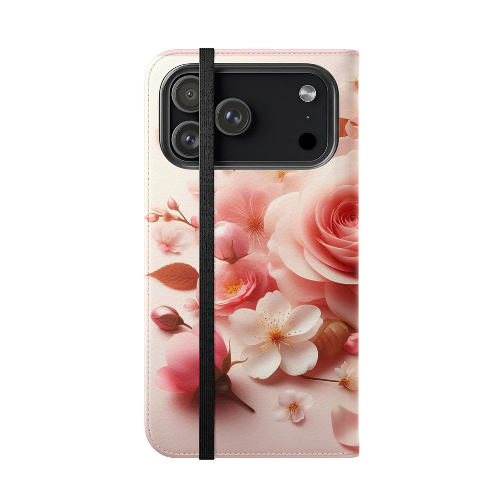 Floral Rose Flip Case — Pink Blossom Wallet Phone Cover