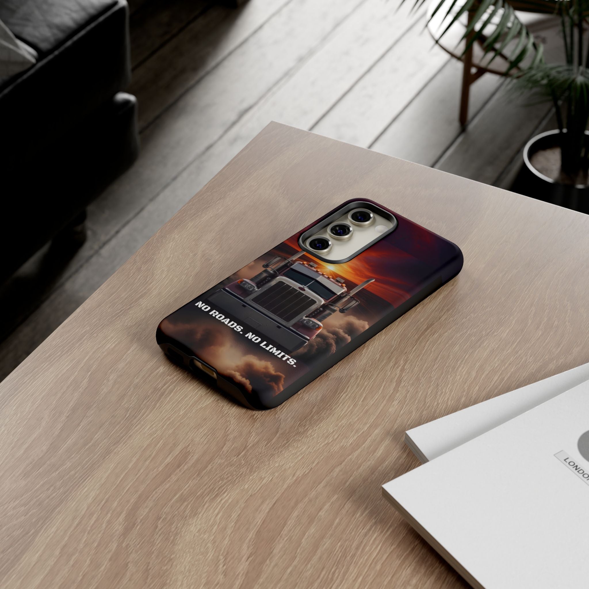 Truck Phone Case — "No Roads. No Limits." Sunset Semi Truck Protective Case