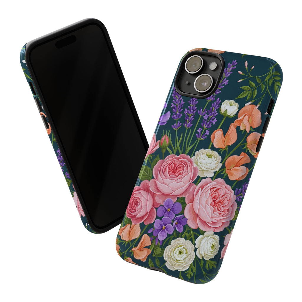 Floral Bouquet Phone Case — Vintage Roses & Lavender Protective Cover