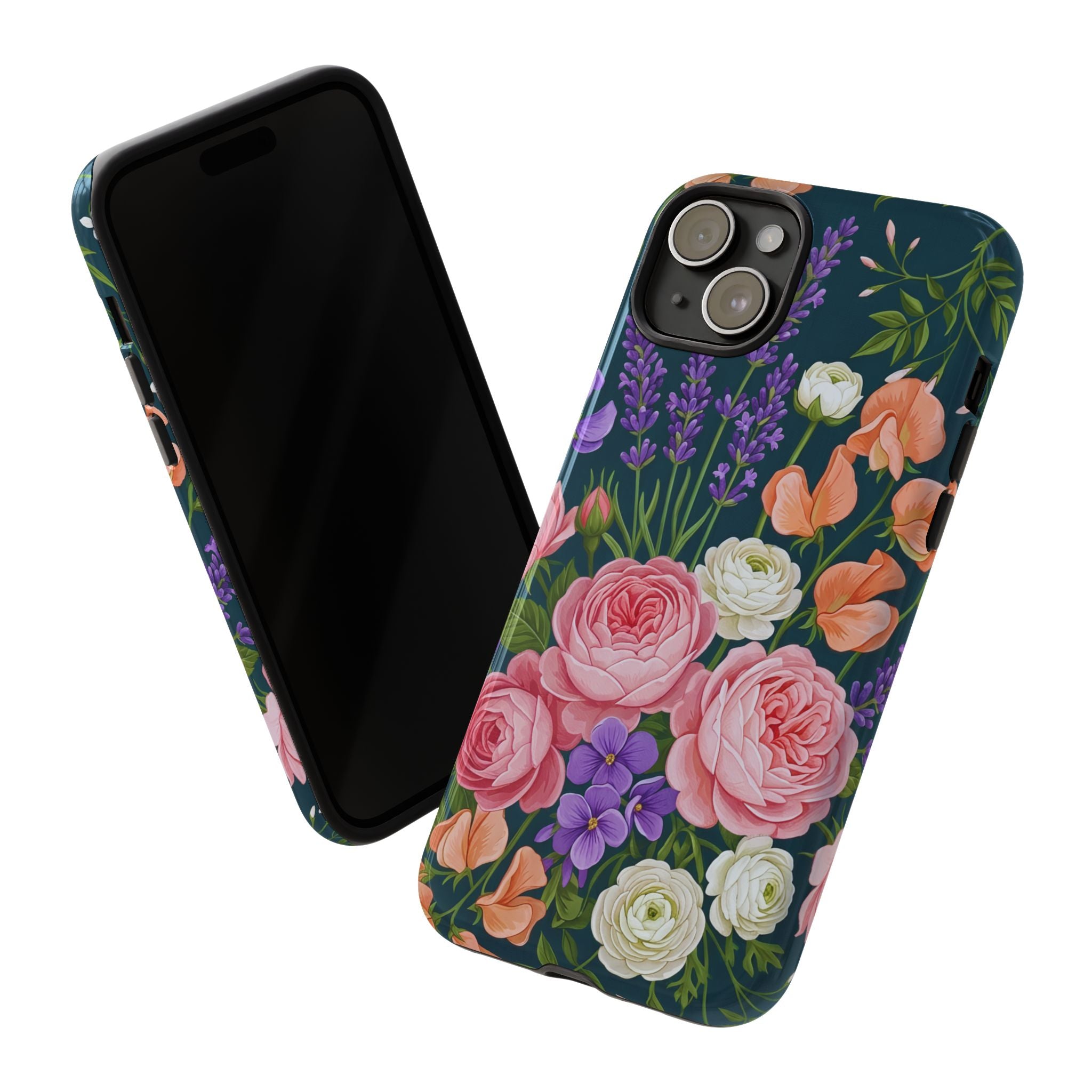 Floral Bouquet Phone Case — Vintage Roses & Lavender Protective Cover