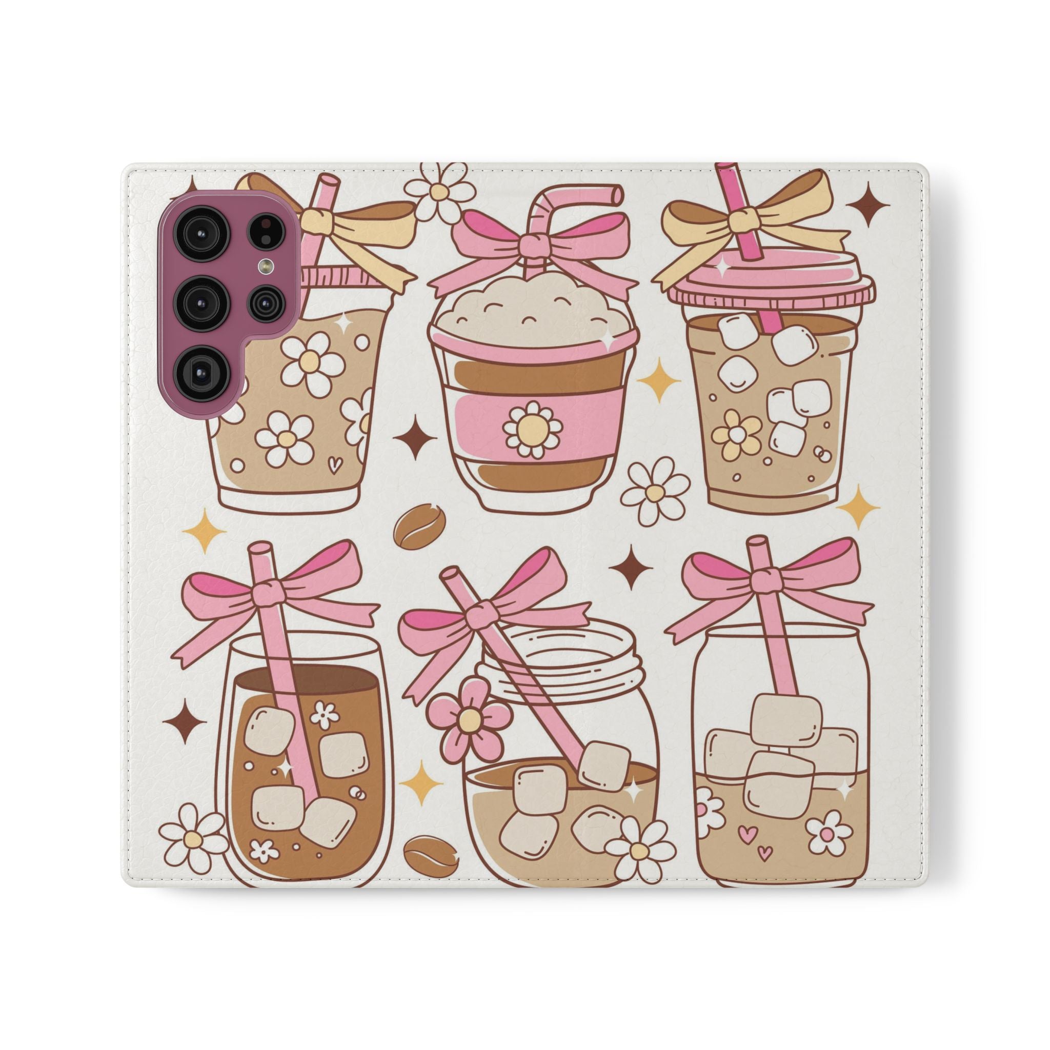 Cute Coffee & Latte Flip Phone Case – Cozy Boba & Dessert Wallet Cover