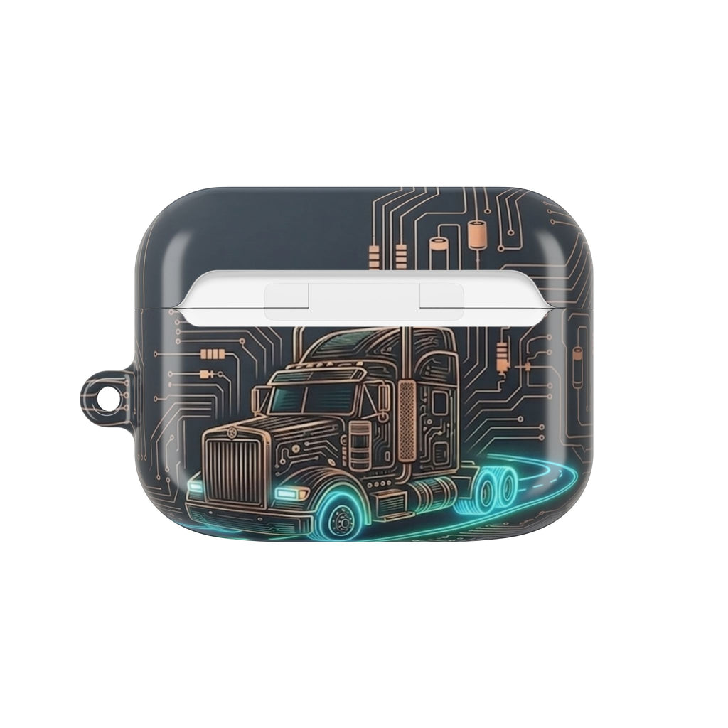 Trucker Tech AirPods Case — Neon Semi Truck Circuit Design