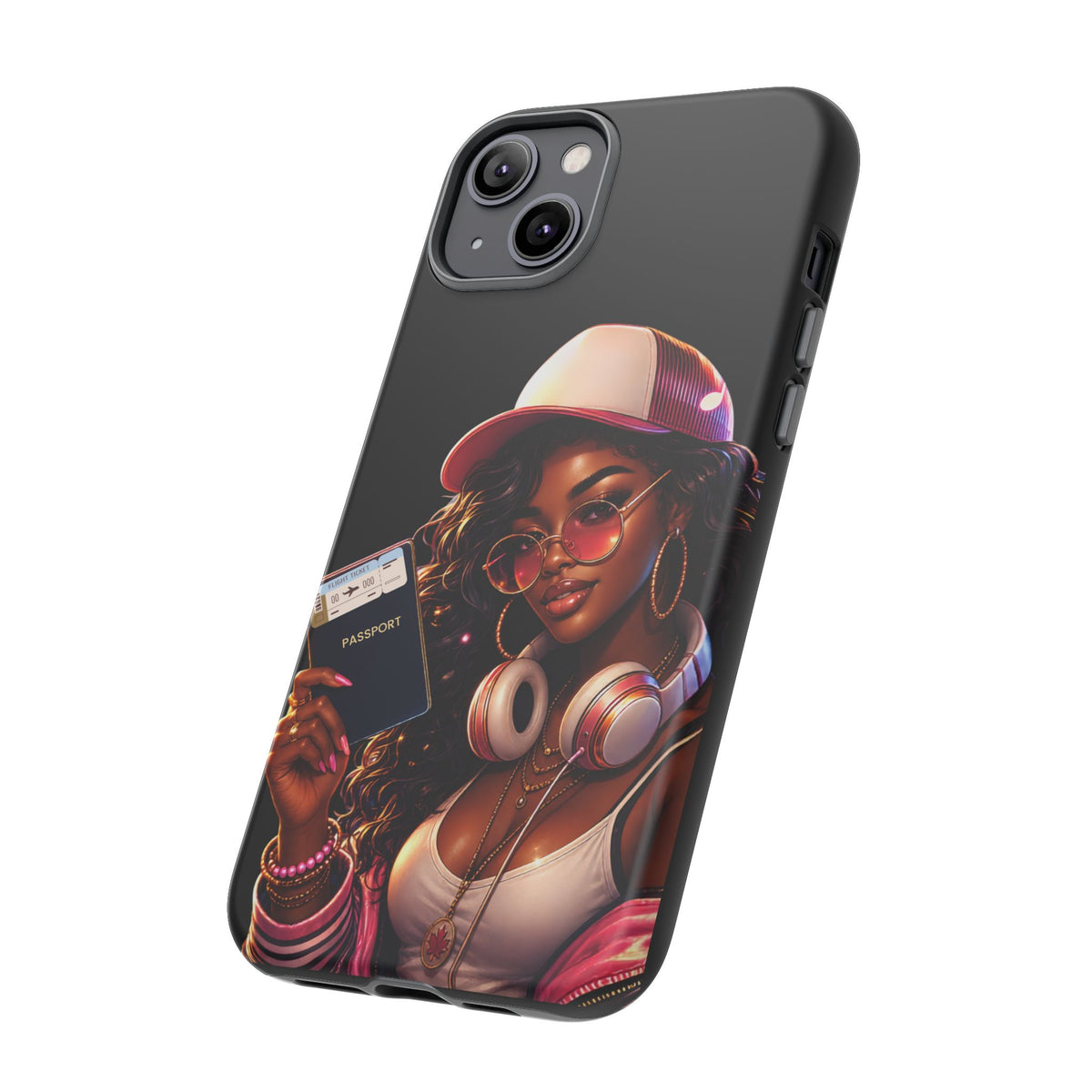 Tough Case – Stylized Urban Girl Phone Case with Headphones & Passport